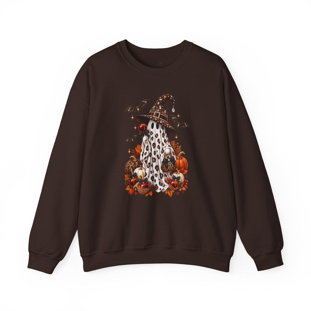 Halloween Ghost Sweatshirt – Spooky Gnome with Witch Hat, Pumpkins & Bats Crewneck