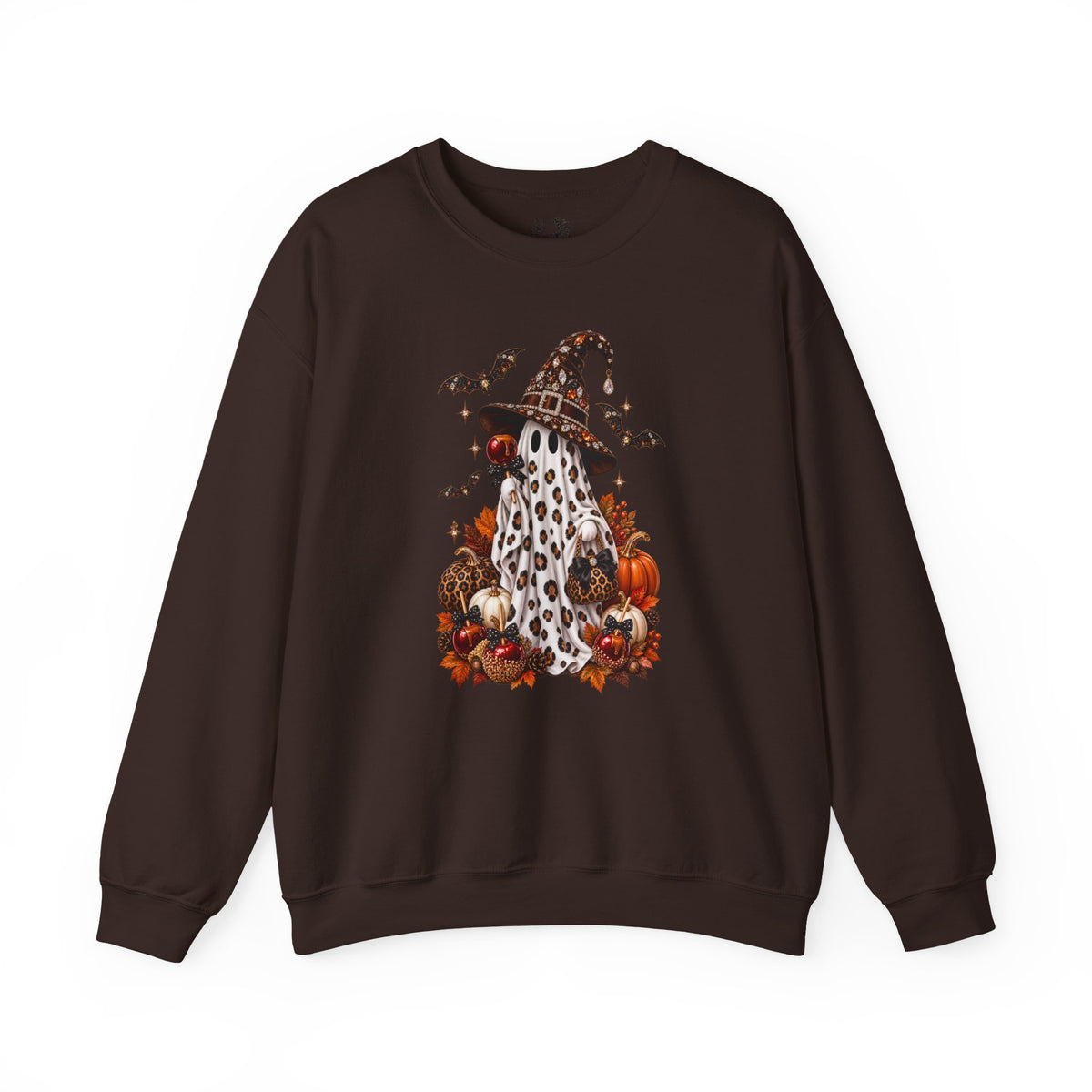 Halloween Ghost Sweatshirt – Spooky Gnome with Witch Hat, Pumpkins & Bats Crewneck