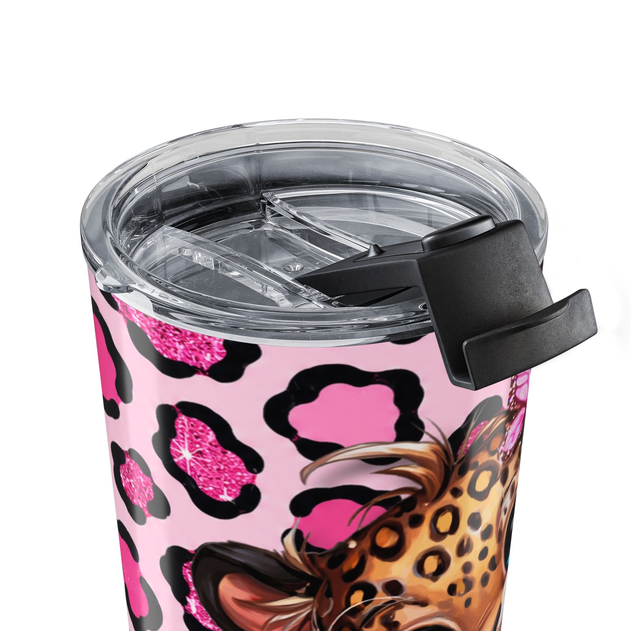 20oz Pink Leopard Print Tumbler with Cute Baby Leopard & Butterflies