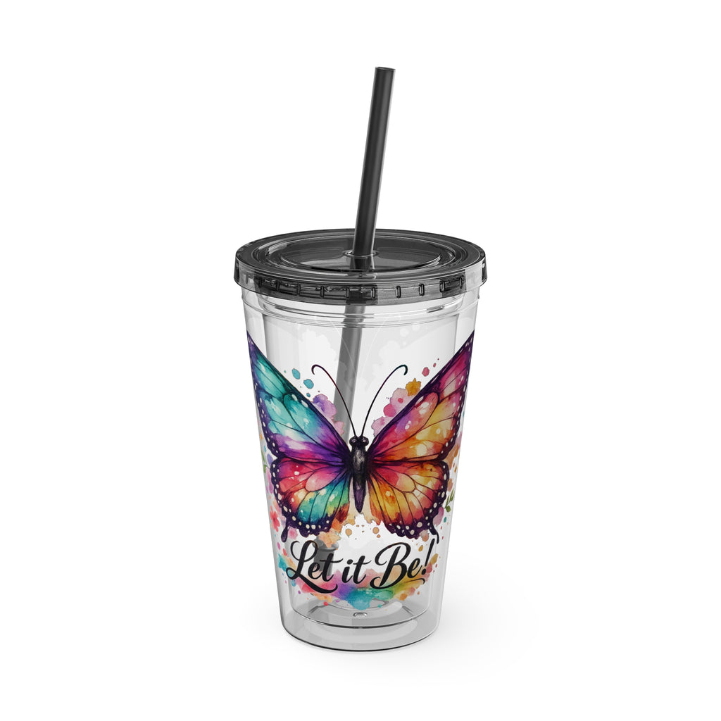 Butterfly 'Let It Be' 16oz Tumbler with Straw — Colorful Floral Summer Drink Cup