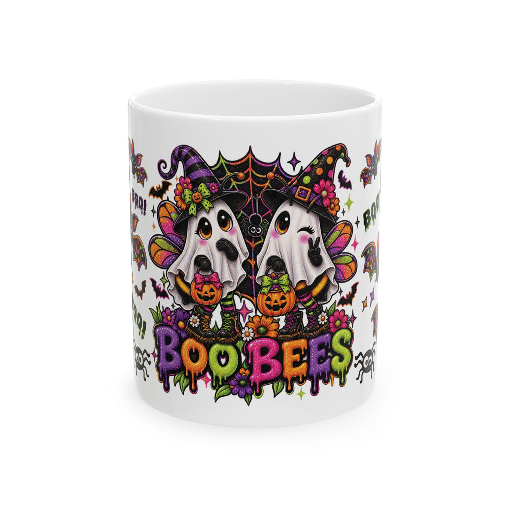 Boo Bees Halloween Mug — Cute Ghosts, Pumpkins & Bats Ceramic Coffee Cup (11oz/15oz)
