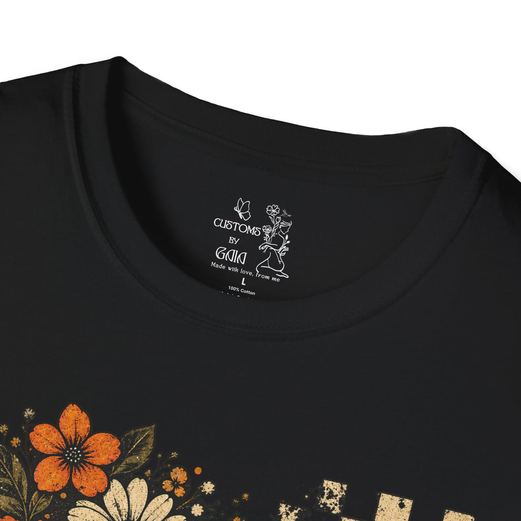 Floral Skull T-Shirt – Gothic Sunflower Checkerboard Design