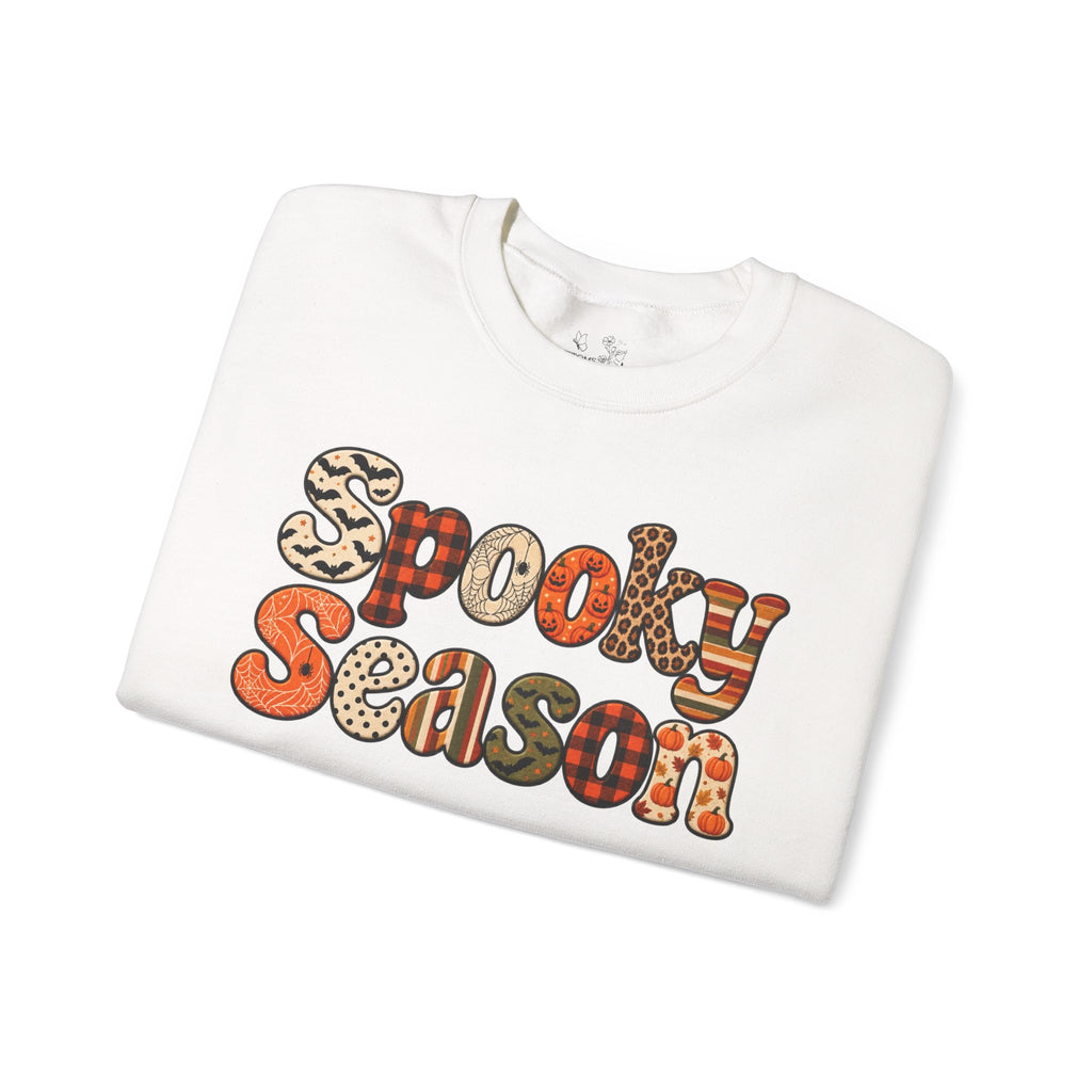 Spooky Season Sweatshirt — Retro Patterned Halloween Crewneck