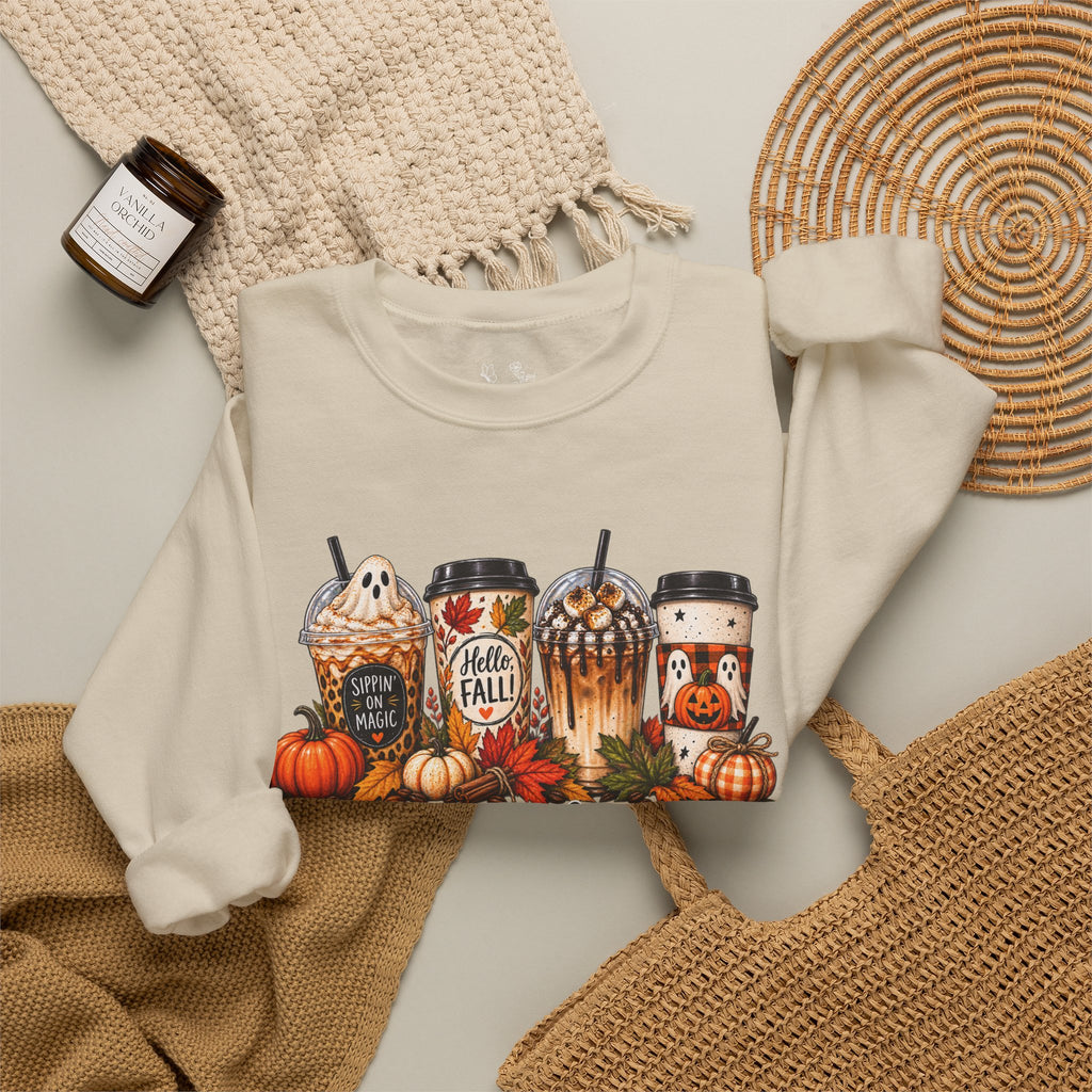 Autumn Leaves & Coffee Please Sweatshirt — Cozy Fall Coffee Crewneck