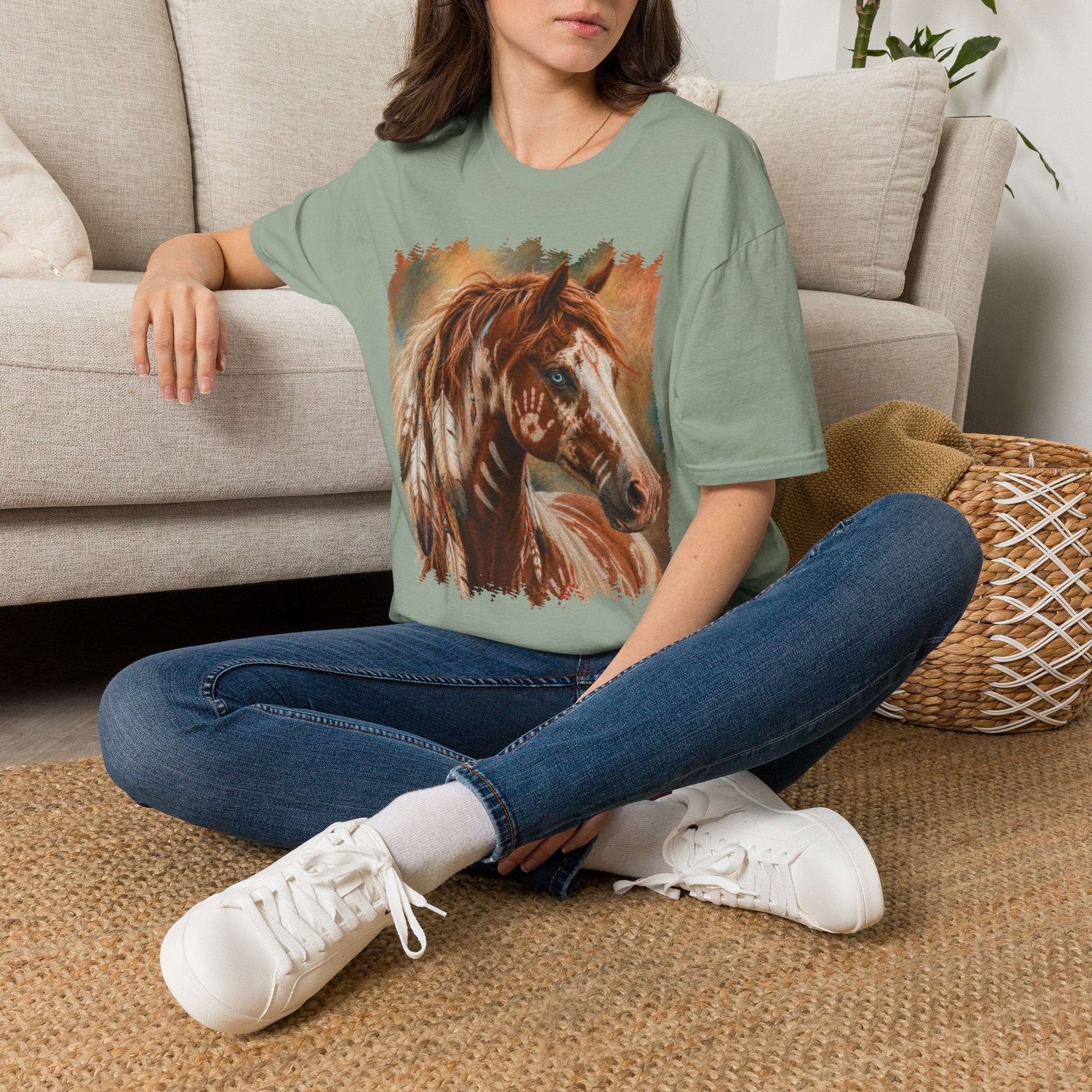 Horse Portrait T-Shirt — Blue-Eyed Paint Horse Art Tee