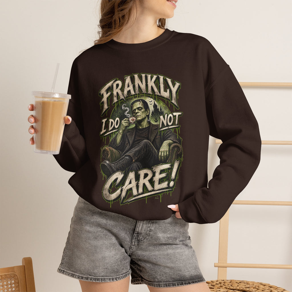 Sweatshirt — "Frankly I Do Not Care" Retro Gothic Skeleton Graphic Crewneck