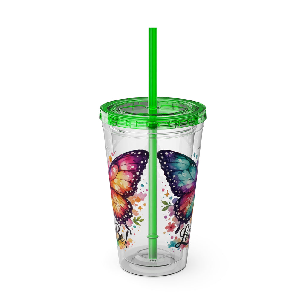 Butterfly 'Let It Be' 16oz Tumbler with Straw — Colorful Floral Summer Drink Cup