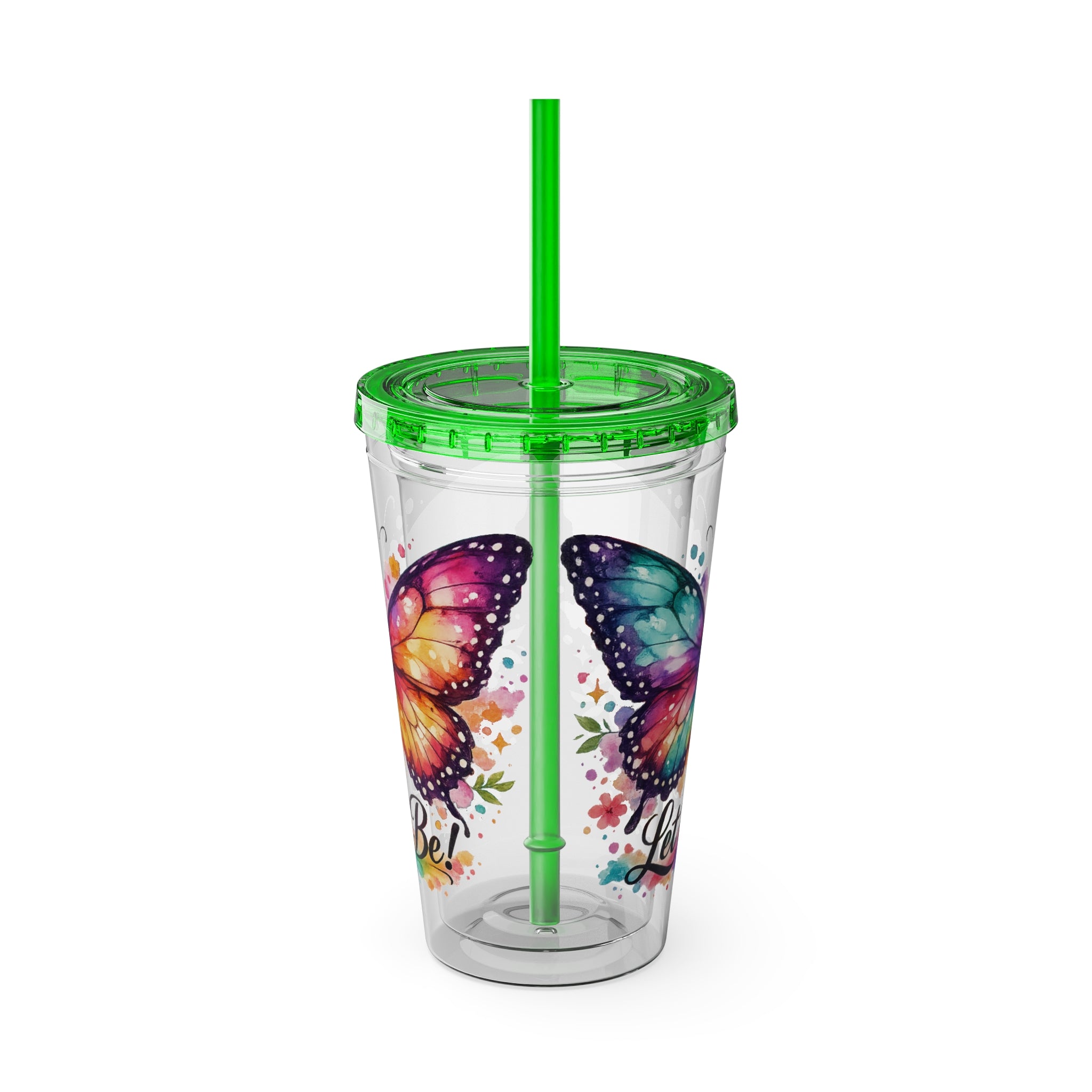 Butterfly 'Let It Be' 16oz Tumbler with Straw — Colorful Floral Summer Drink Cup