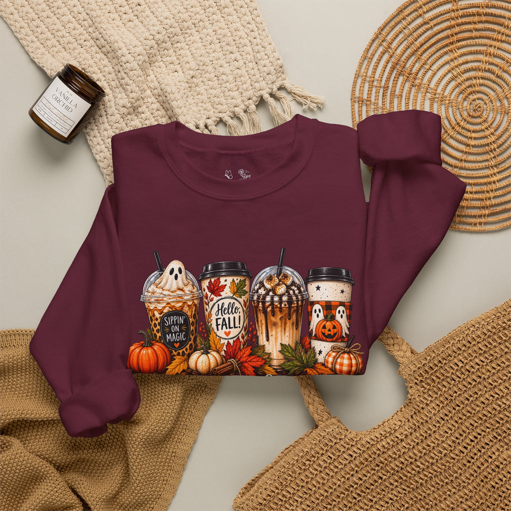 Autumn Leaves & Coffee Please Sweatshirt — Cozy Fall Coffee Crewneck