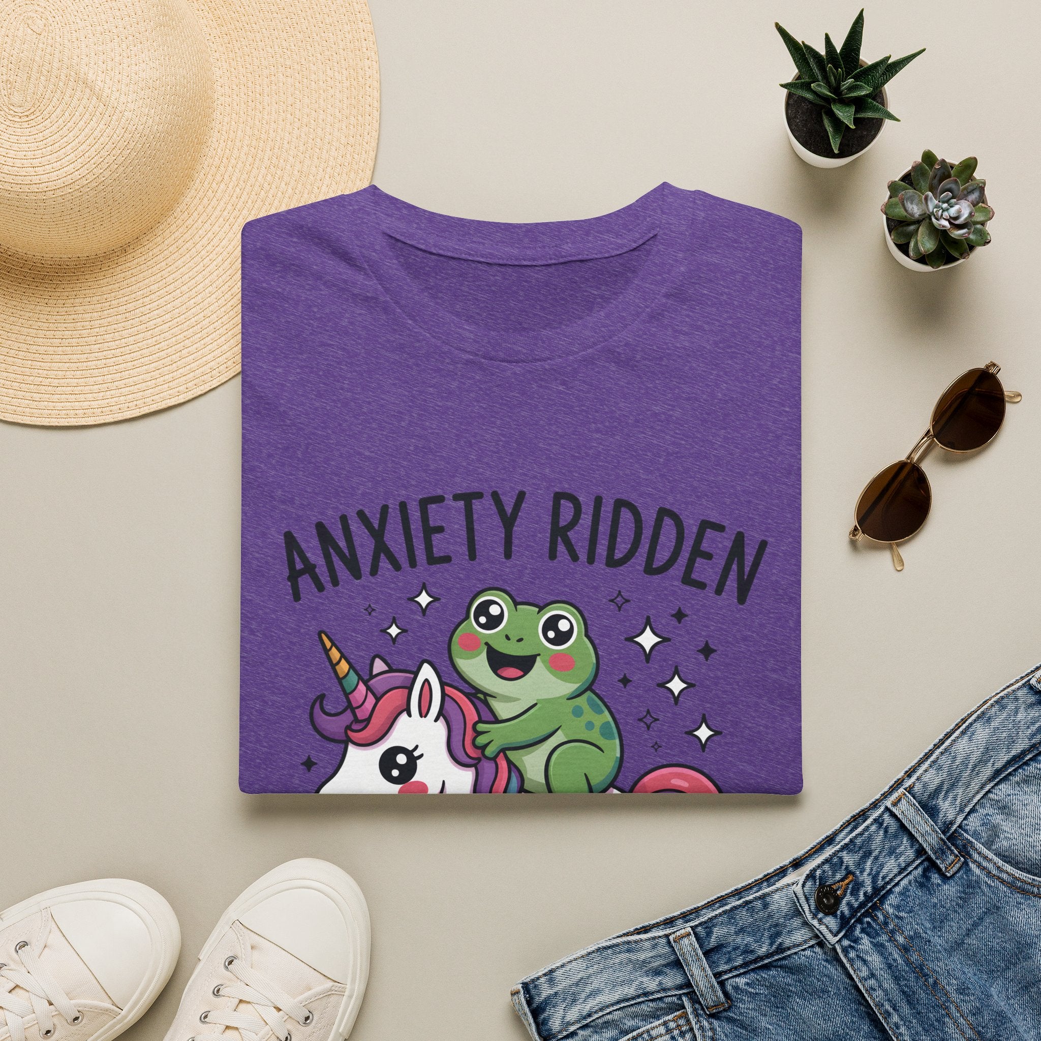 Anxiety Ridden Frog on Unicorn T-Shirt — Cute Mental Health Awareness Graphic Tee