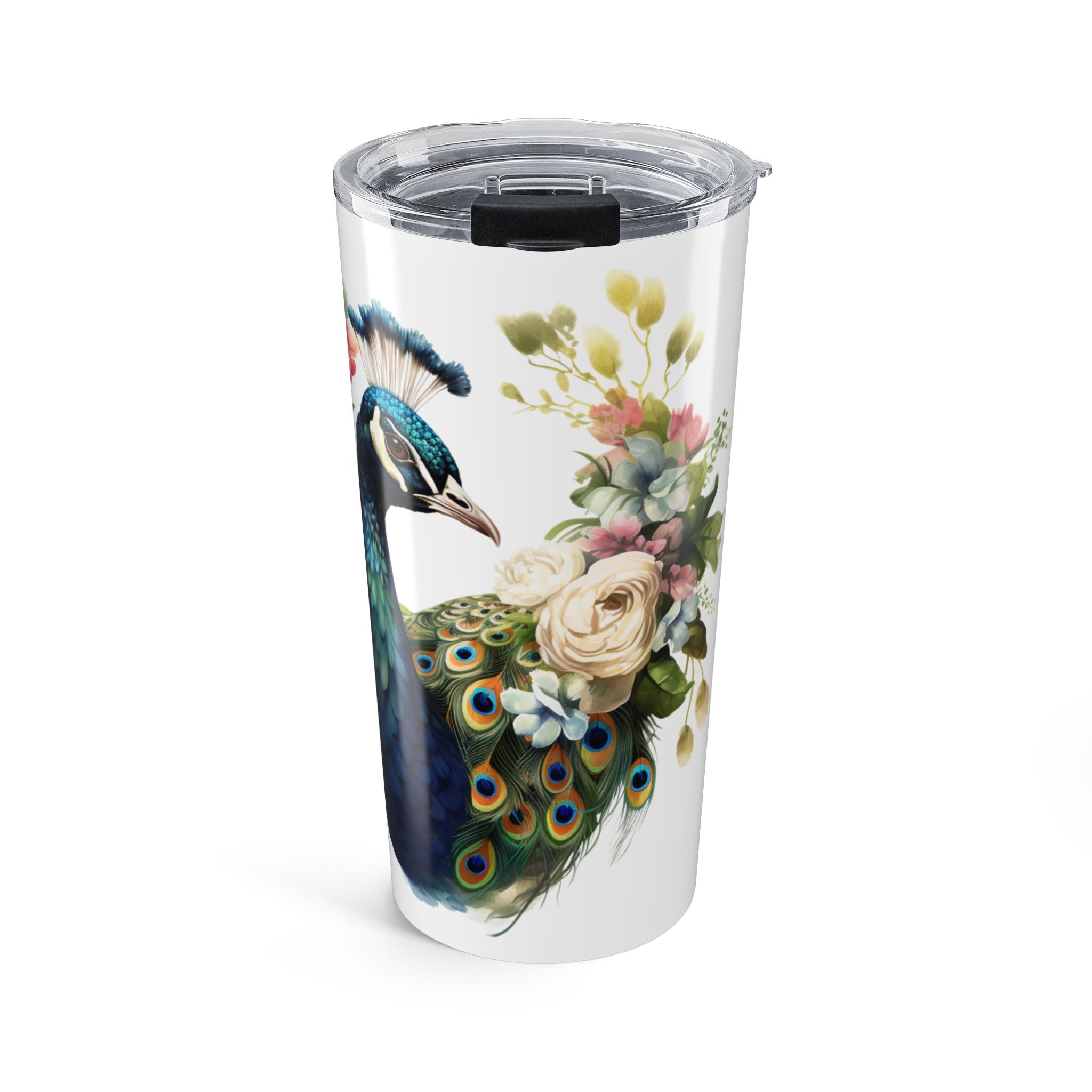 Peacock Floral 20oz Tumbler — Elegant Bird & Flower Travel Cup