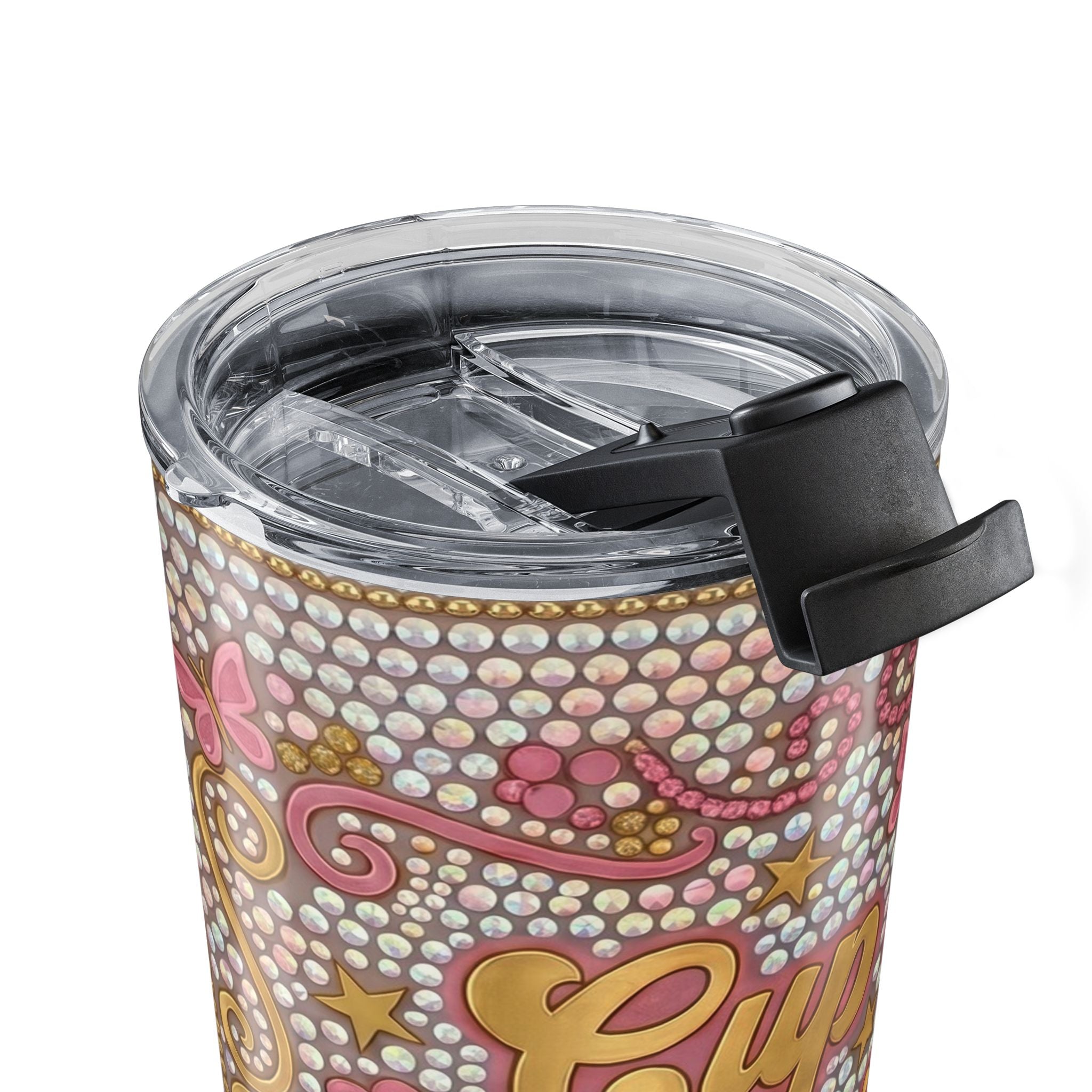 20oz Tumbler - "Cup of Ambition" Inspirational Travel Mug, Pink Rhinestone Motivational Drinkware