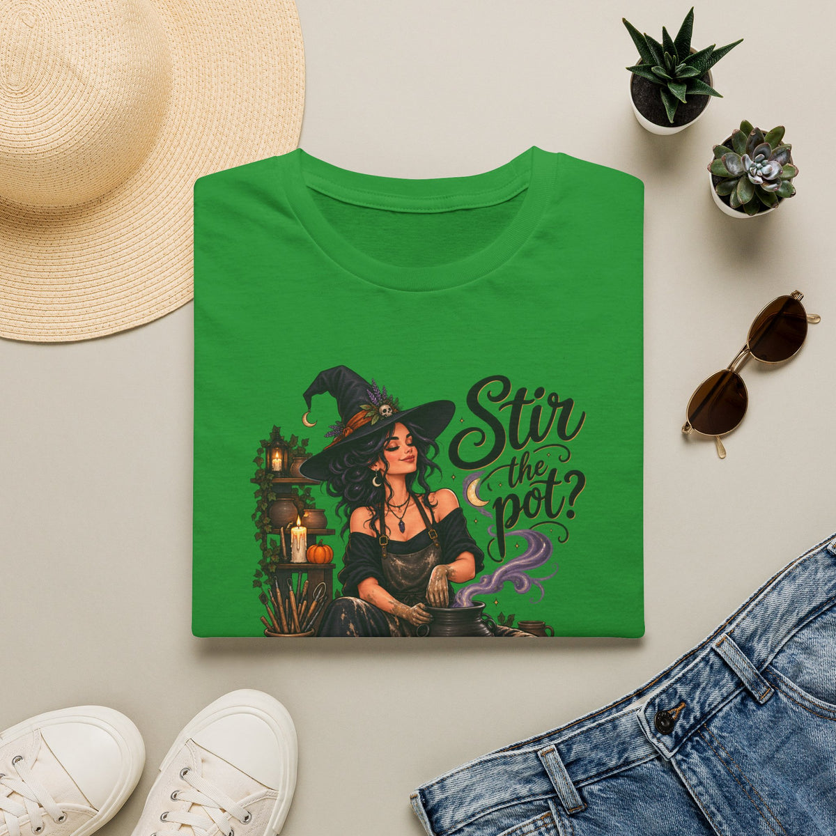 Stir the Pot Witch T-Shirt — Vintage Witch Cauldron Graphic Tee