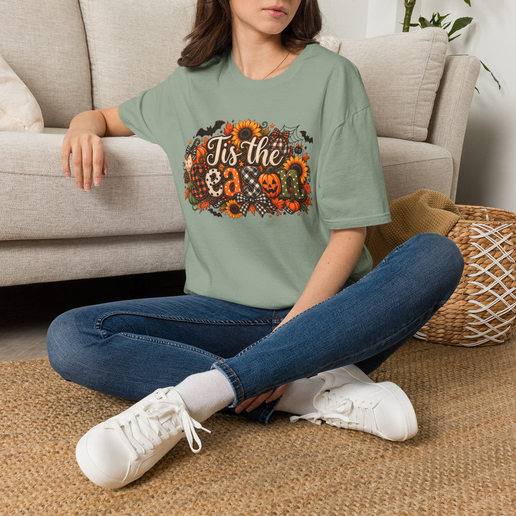 Halloween T-Shirt — "Tis the Season" Pumpkin & Sunflower Fall Graphic