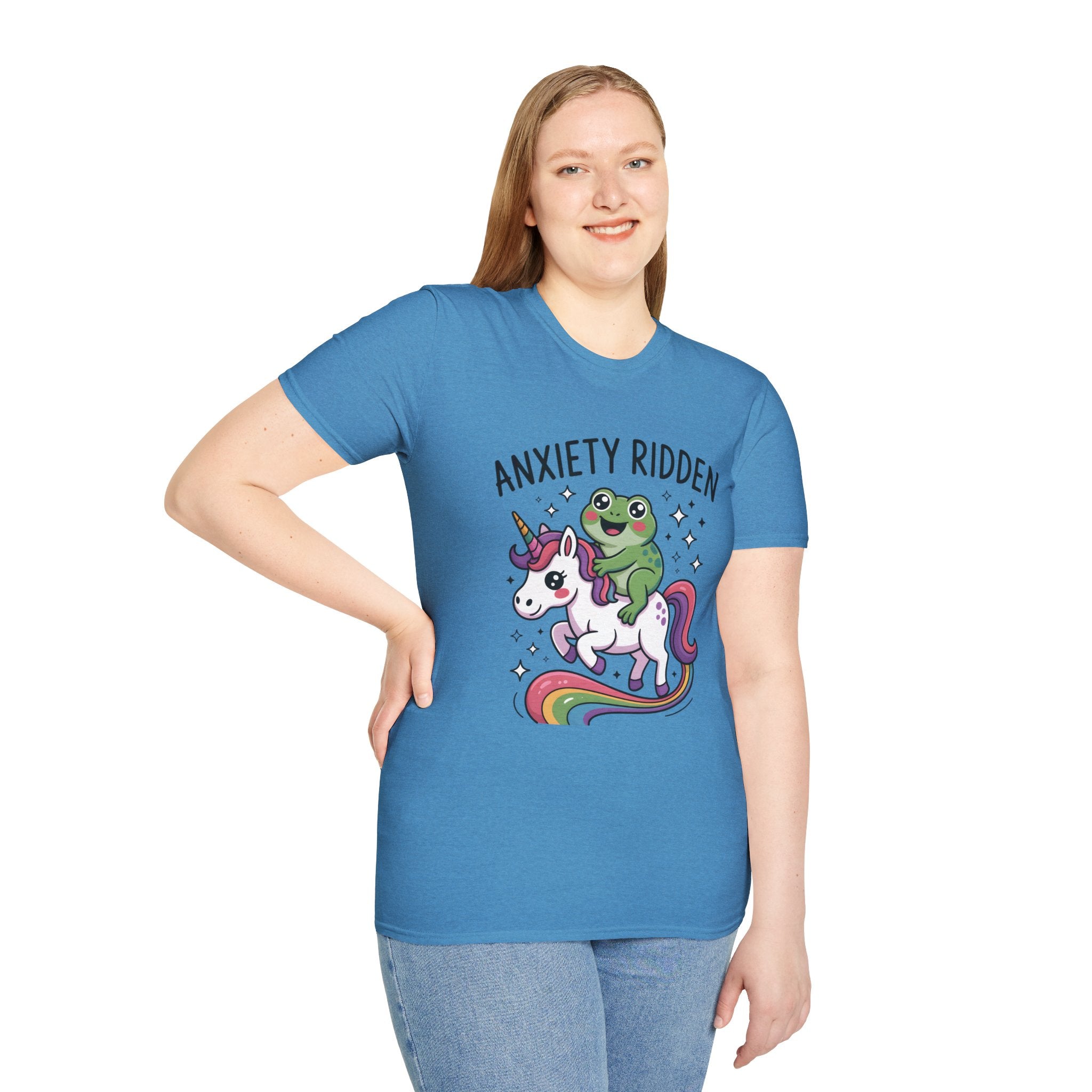 Anxiety Ridden Frog on Unicorn T-Shirt — Cute Mental Health Awareness Graphic Tee