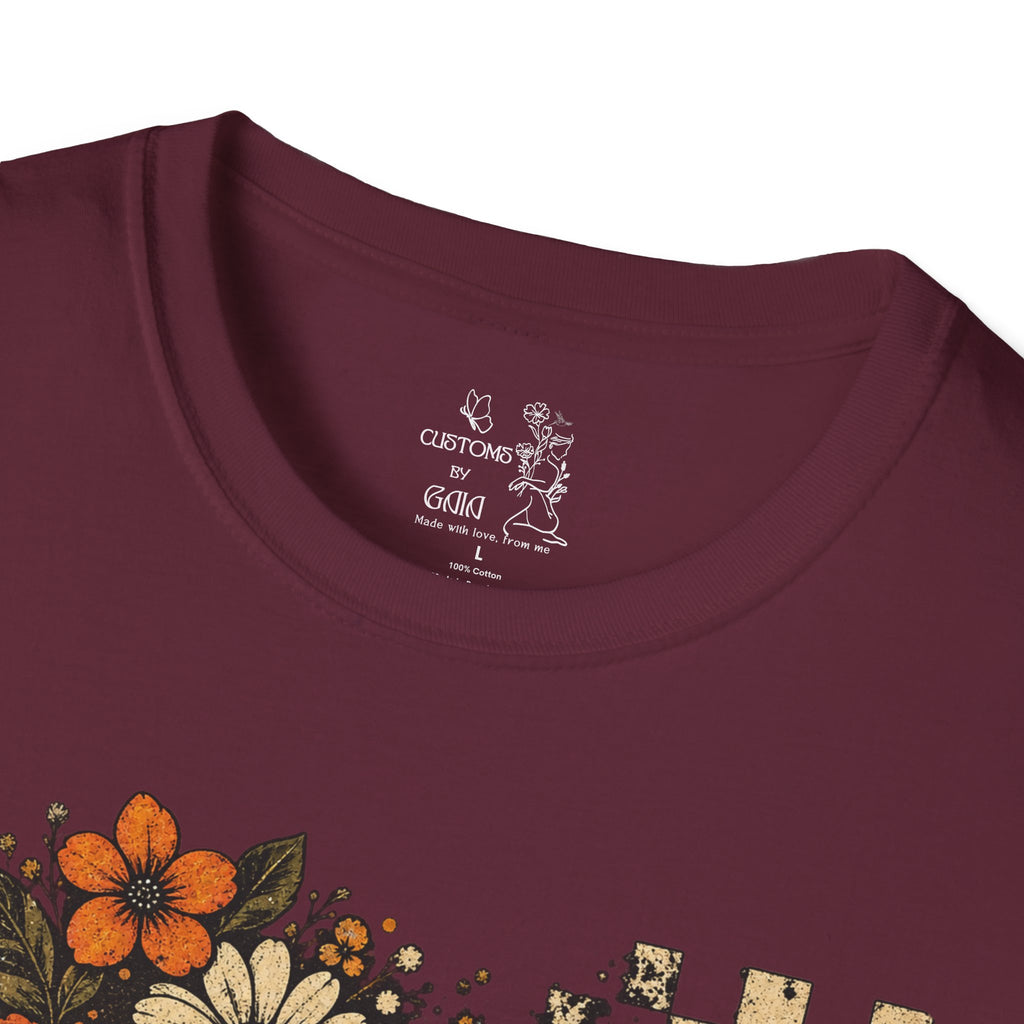 Floral Skull T-Shirt – Gothic Sunflower Checkerboard Design