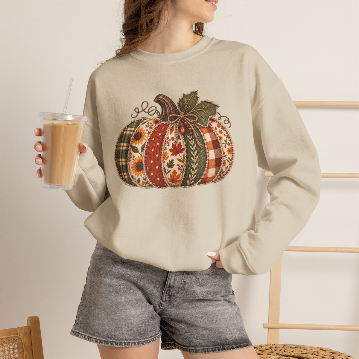 Autumn Patchwork Pumpkin Sweatshirt