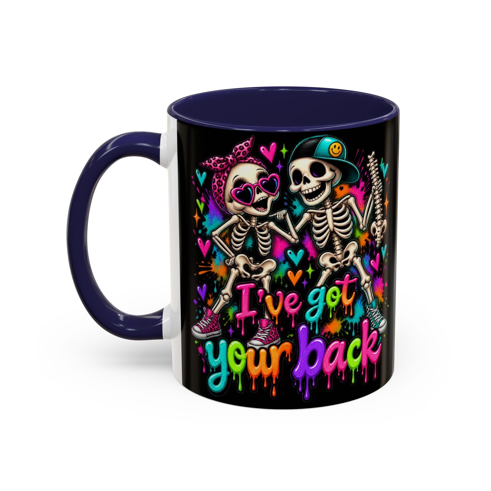 "I’ve Got Your Back" Skeleton Coffee Mug — Colorful Gothic Accent 11/15oz