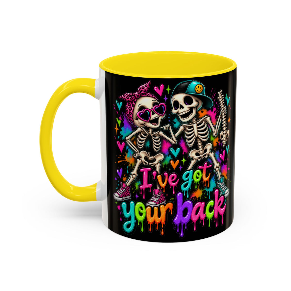 "I’ve Got Your Back" Skeleton Coffee Mug — Colorful Gothic Accent 11/15oz