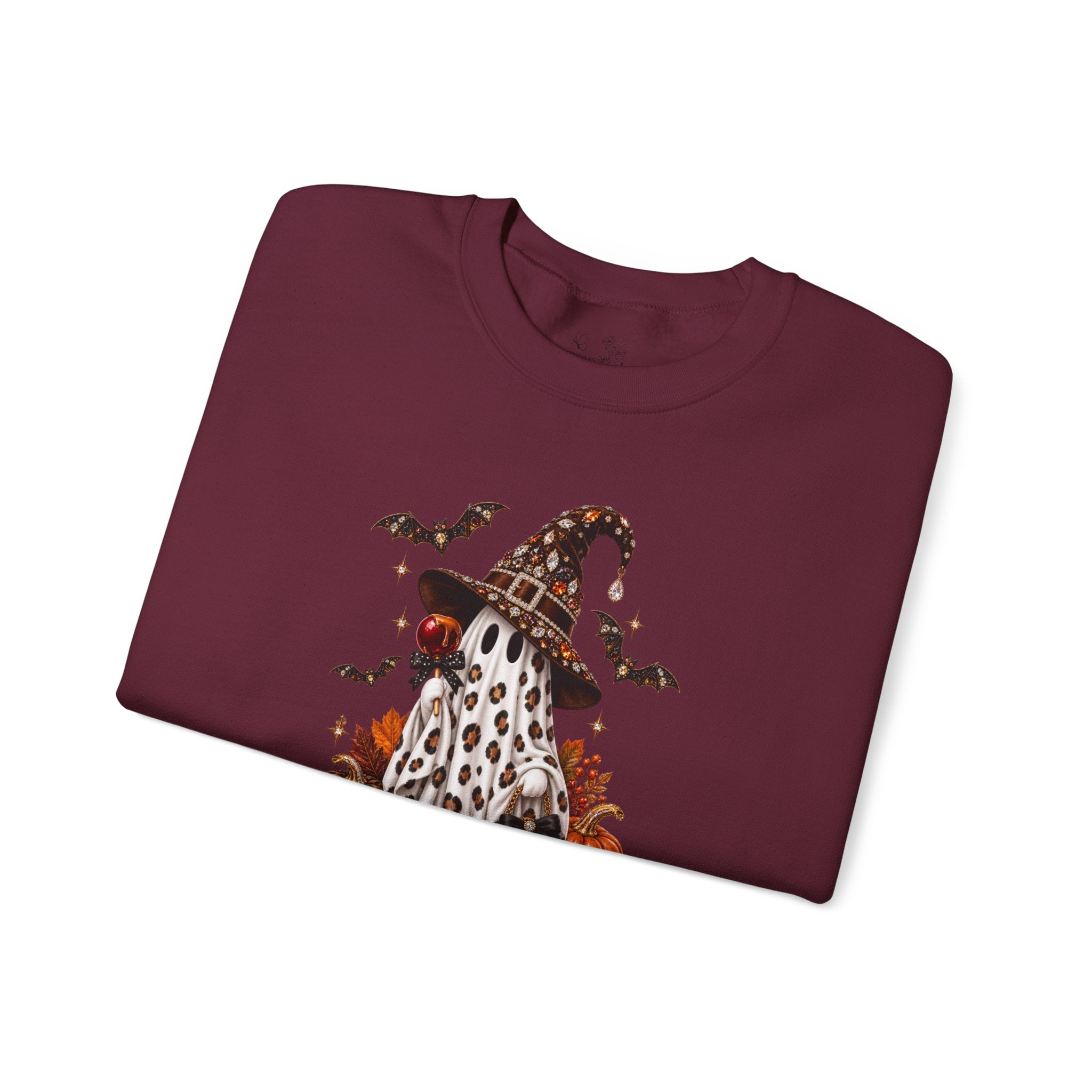 Halloween Ghost Sweatshirt – Spooky Gnome with Witch Hat, Pumpkins & Bats Crewneck