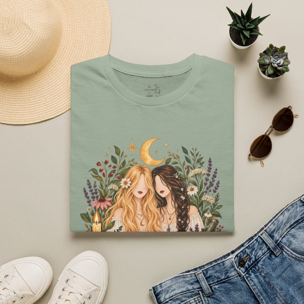 Witchy Sisters T-Shirt – 'Practical Magic' Boho Moon Witch Illustration
