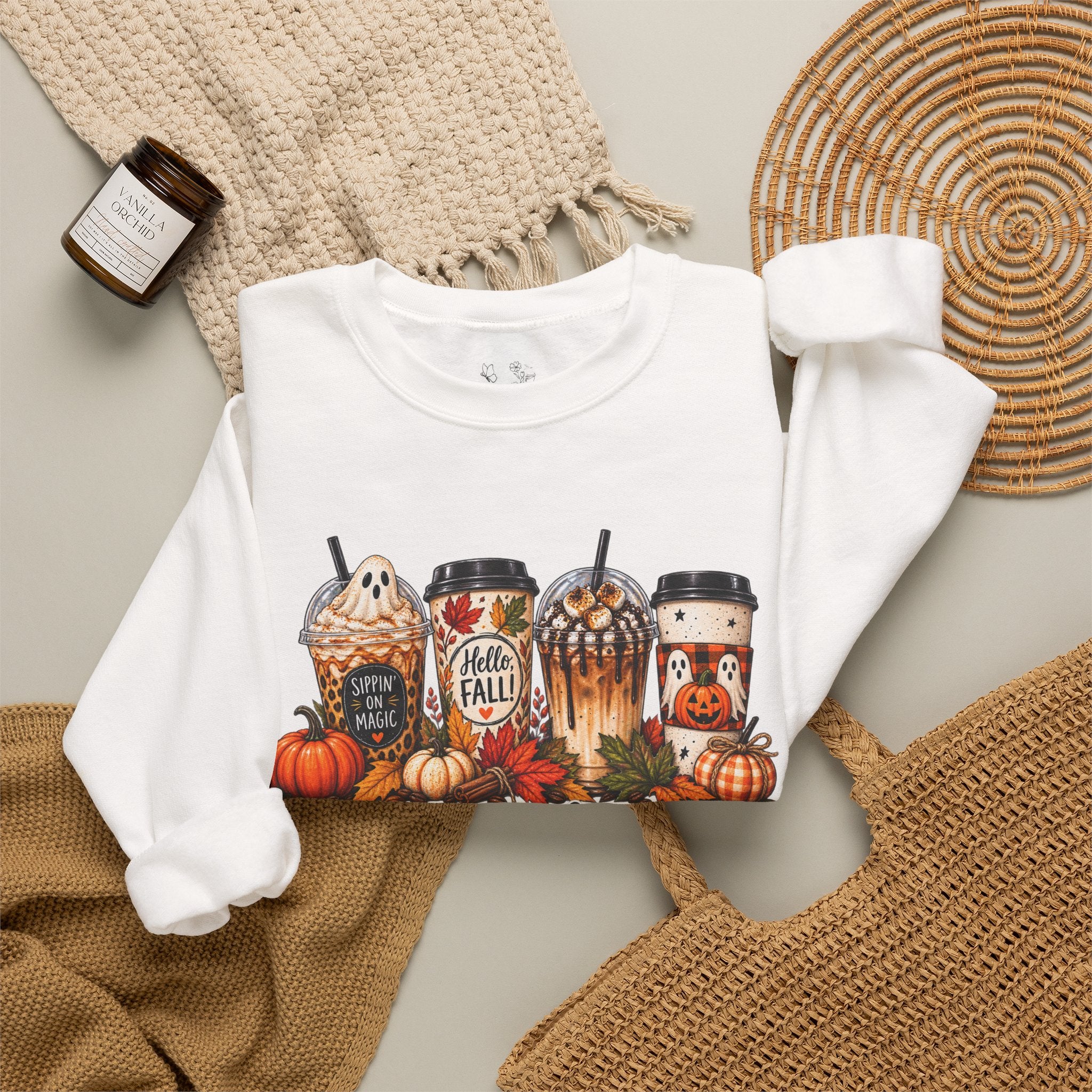Autumn Leaves & Coffee Please Sweatshirt — Cozy Fall Coffee Crewneck