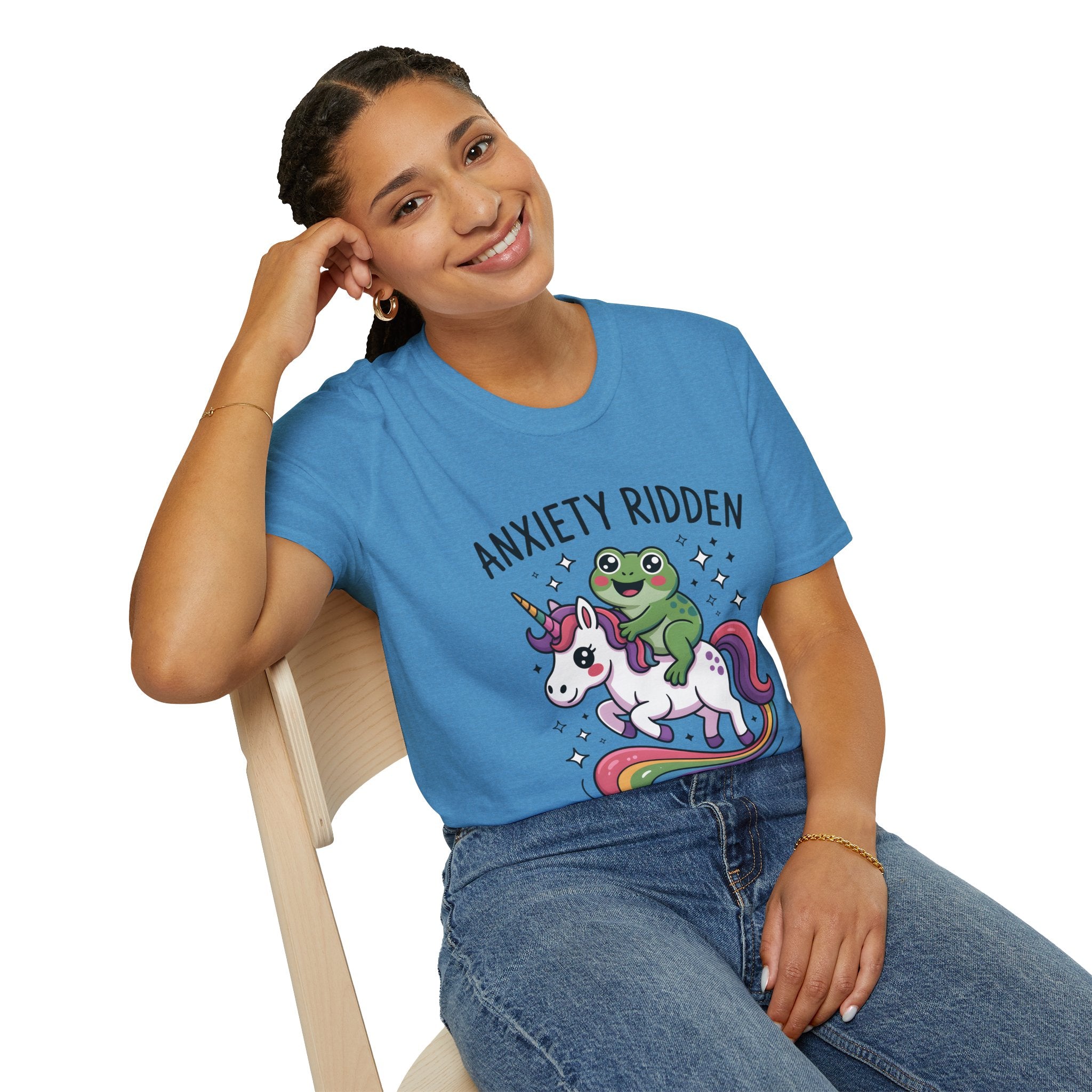 Anxiety Ridden Frog on Unicorn T-Shirt — Cute Mental Health Awareness Graphic Tee
