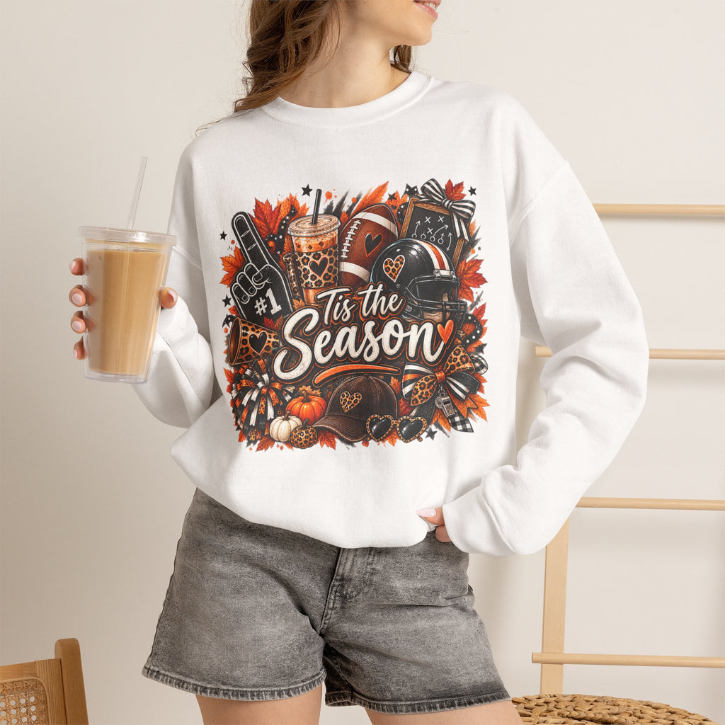Tis the Season Fall Sweatshirt - Cozy Autumn Leaves & Football Crewneck