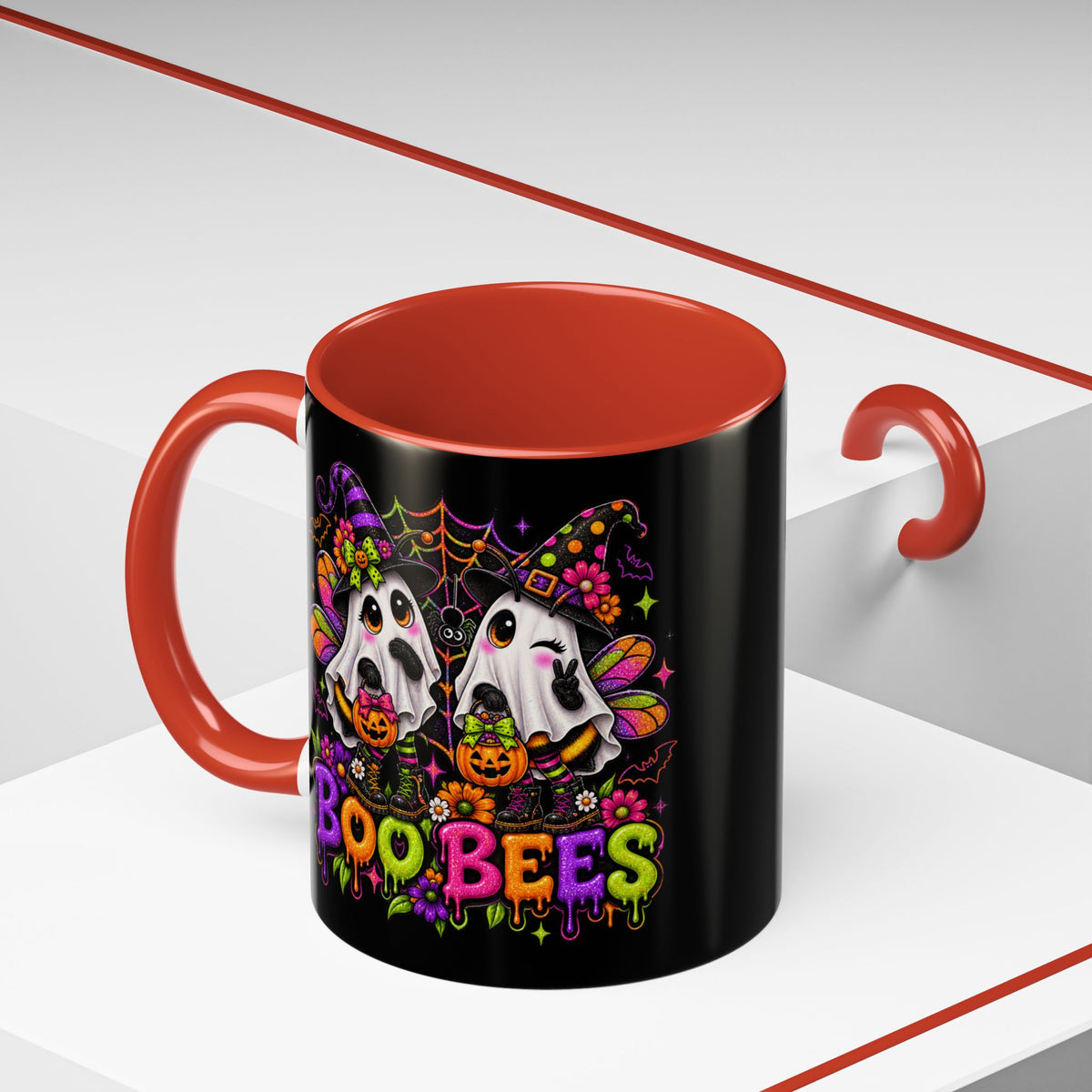 Halloween Boo Bees Coffee Mug — Cute Ghost Bees with Pumpkins