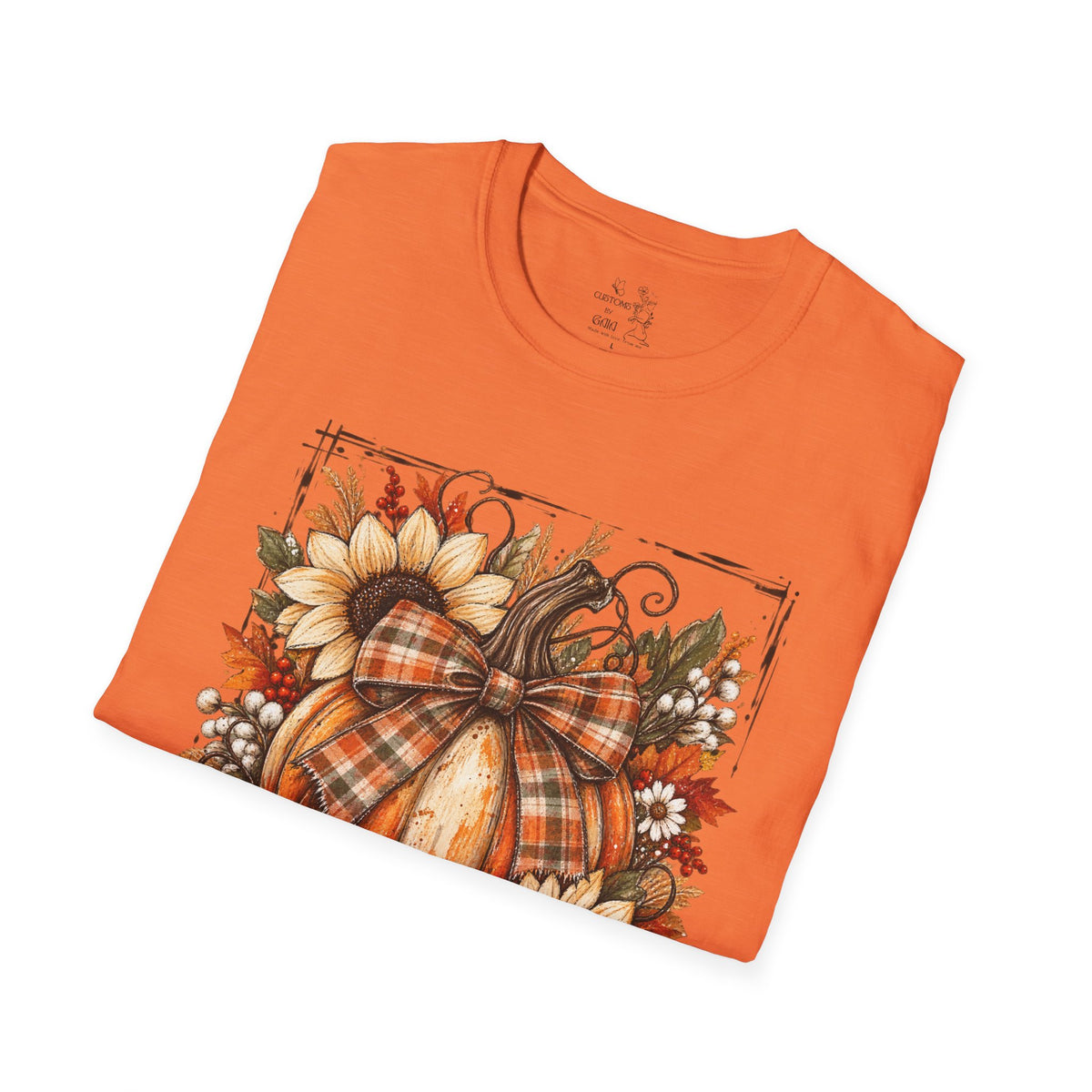 Pumpkin & Sunflower Fall T-Shirt — Plaid Pumpkin Autumn Graphic Tee
