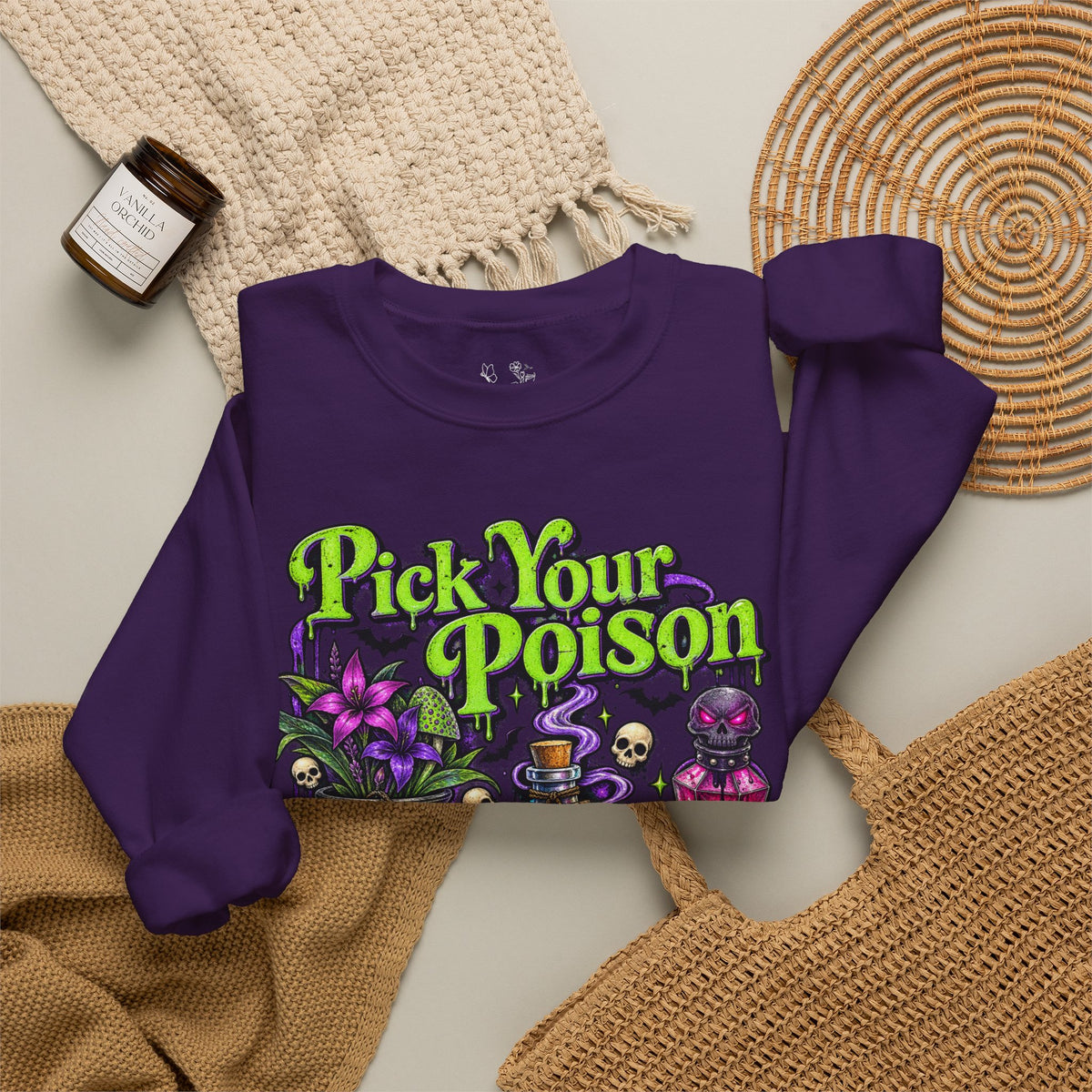Sweatshirt — "Pick Your Poison" Halloween Potion Graphic Crewneck