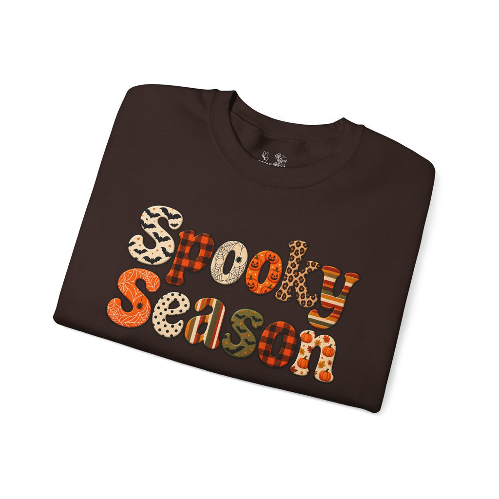 Spooky Season Sweatshirt — Retro Patterned Halloween Crewneck