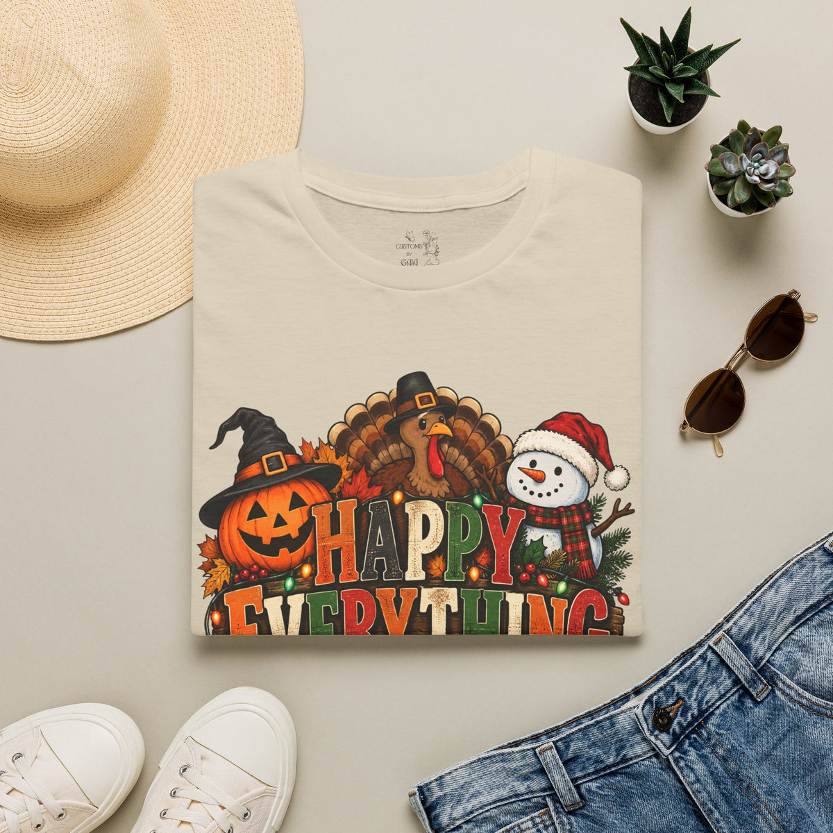 Holiday 'Happy Everything' T-Shirt — Thanksgiving, Halloween & Christmas Graphic Tee