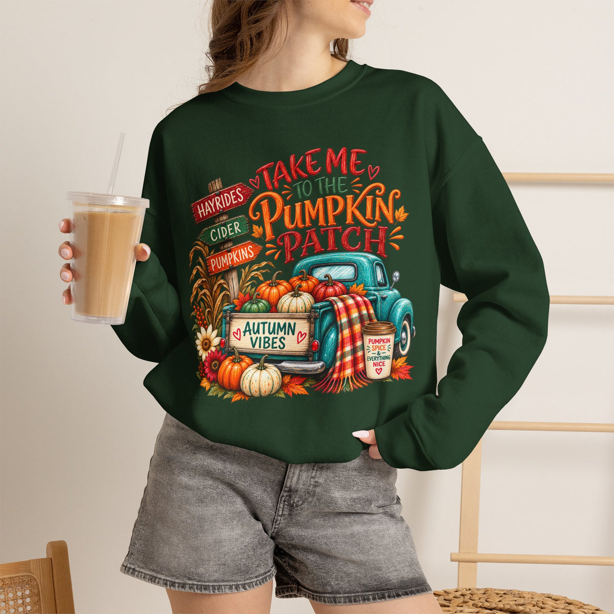 Pumpkin Patch Crewneck Sweatshirt — "Take Me to the Pumpkin Patch" Autumn Vibes