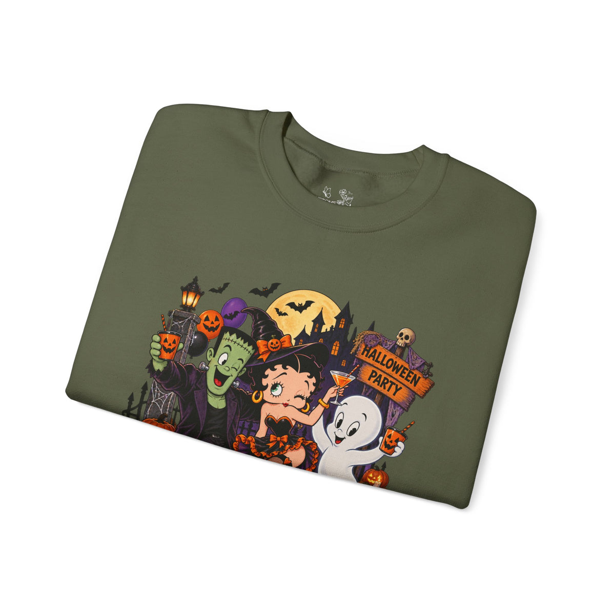 Halloween Betty Boop Crewneck Sweatshirt — Retro Spooky Cartoon Graphic