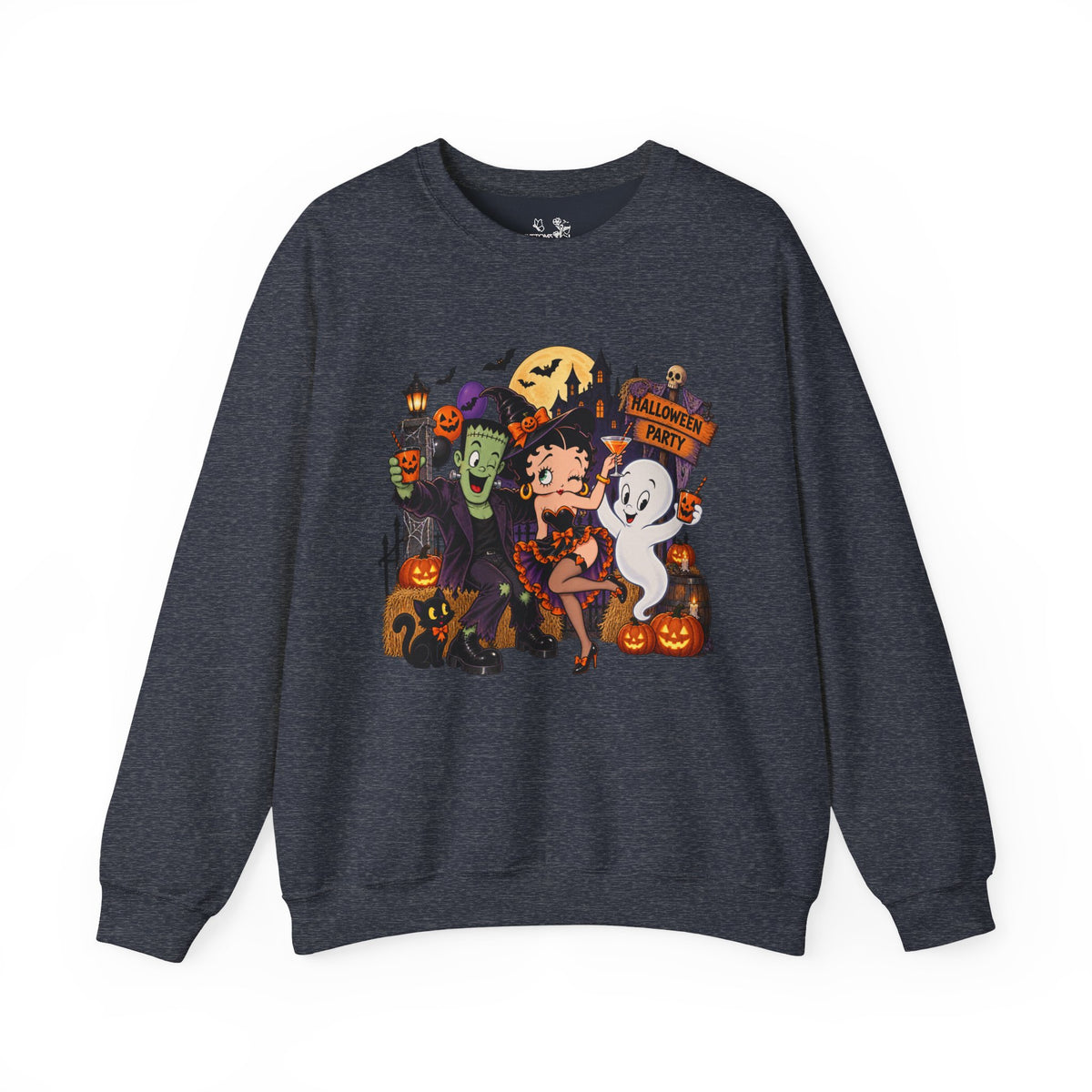 Halloween Betty Boop Crewneck Sweatshirt — Retro Spooky Cartoon Graphic
