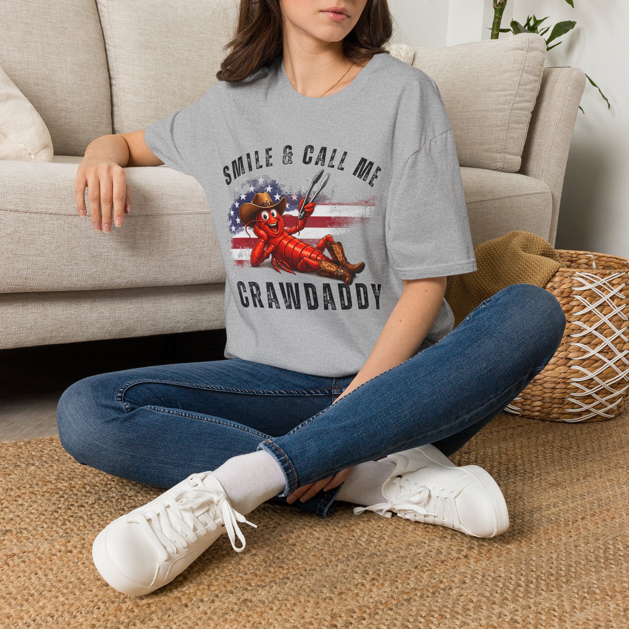 Crawfish T-Shirt — "Smile & Call Me Crawdaddy" Patriotic Cajun Tee