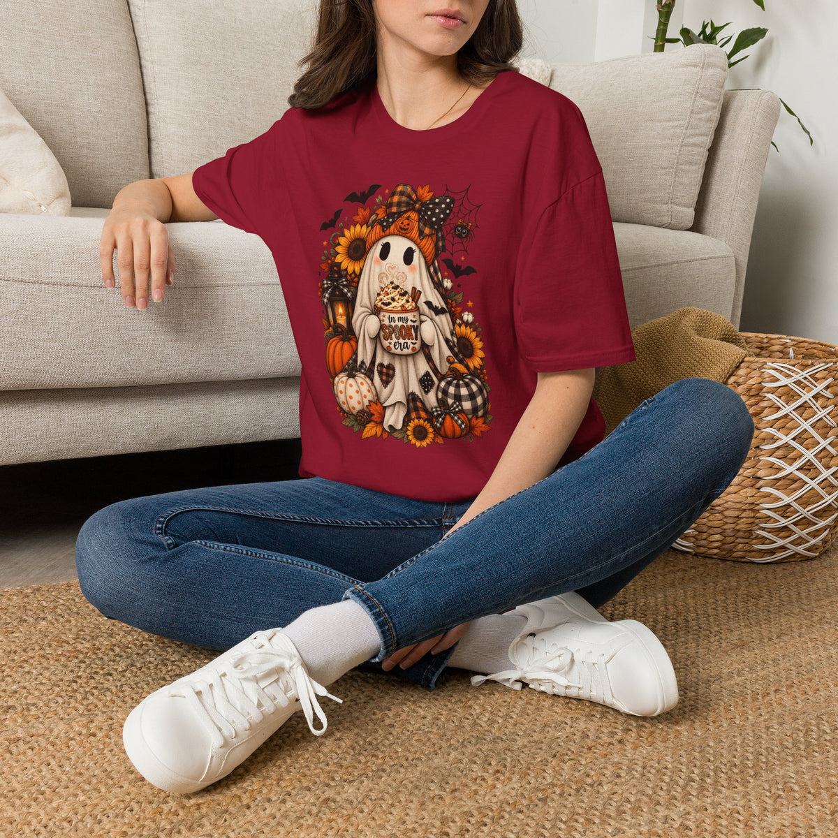 Halloween Ghost Tee – Cute Pumpkin, Sunflower & Trick-or-Treat Design