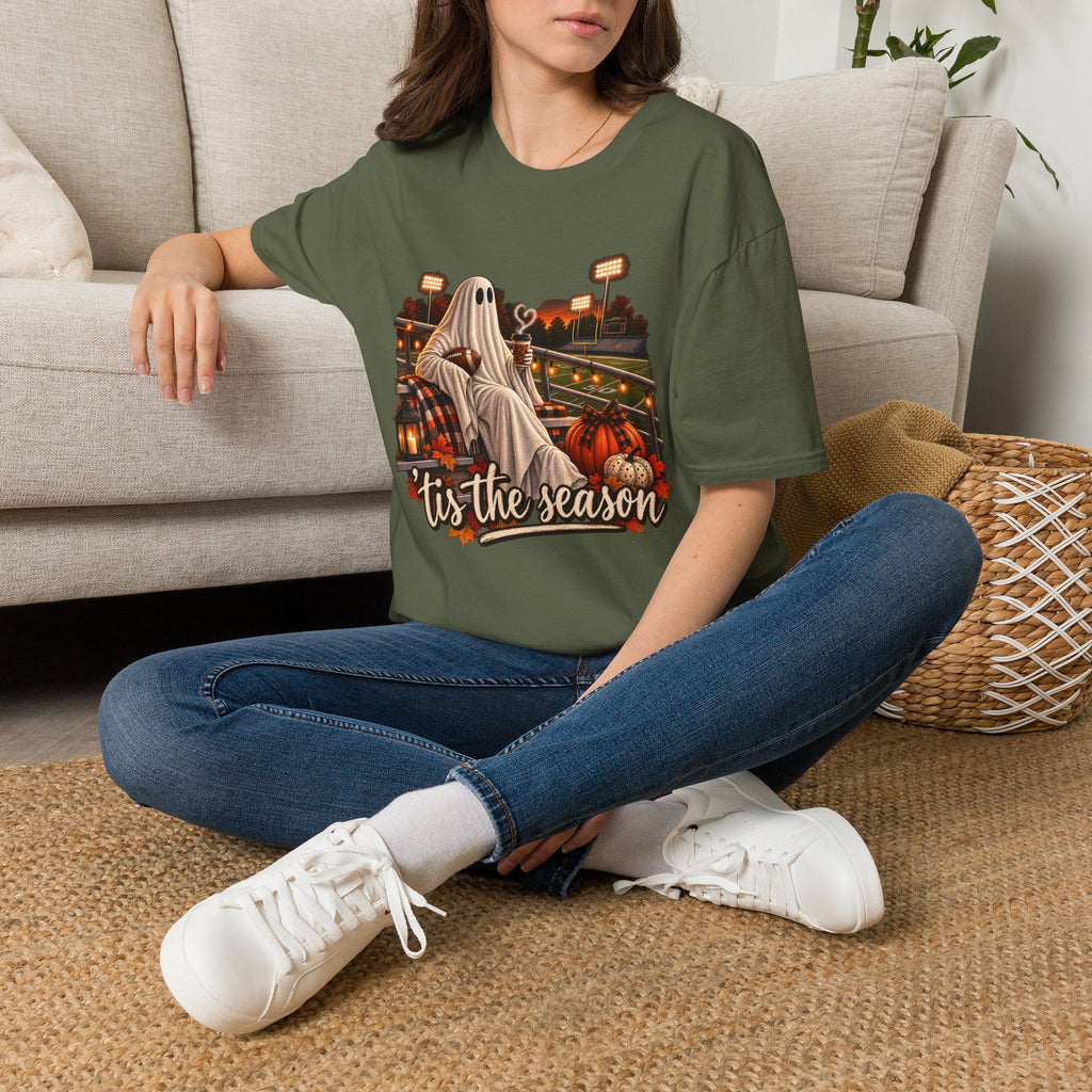 Halloween Ghost Football T‑Shirt – 'Tis the Season' Vintage Stadium Tee