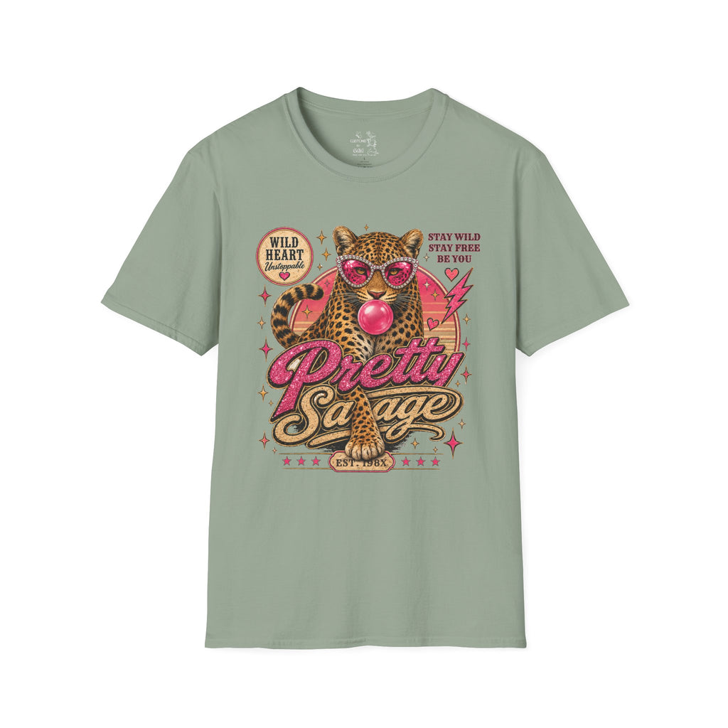 Leopard 'Pretty Savage' Graphic T-Shirt — Retro Wild Heart Design