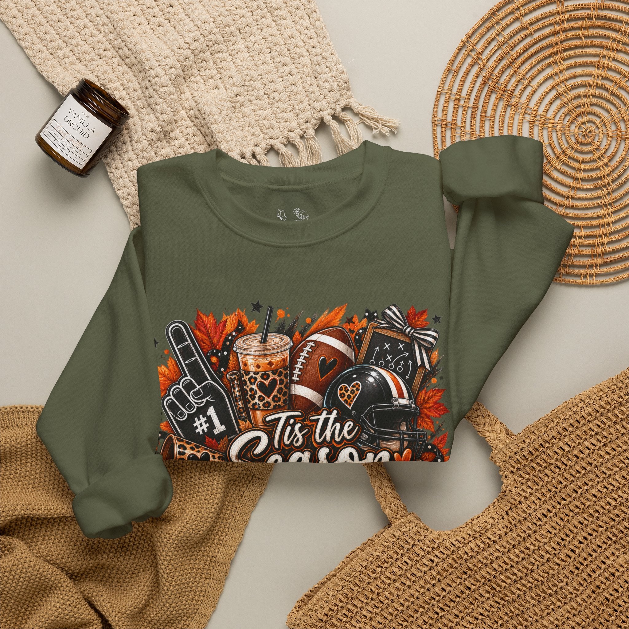 Tis the Season Fall Sweatshirt - Cozy Autumn Leaves & Football Crewneck