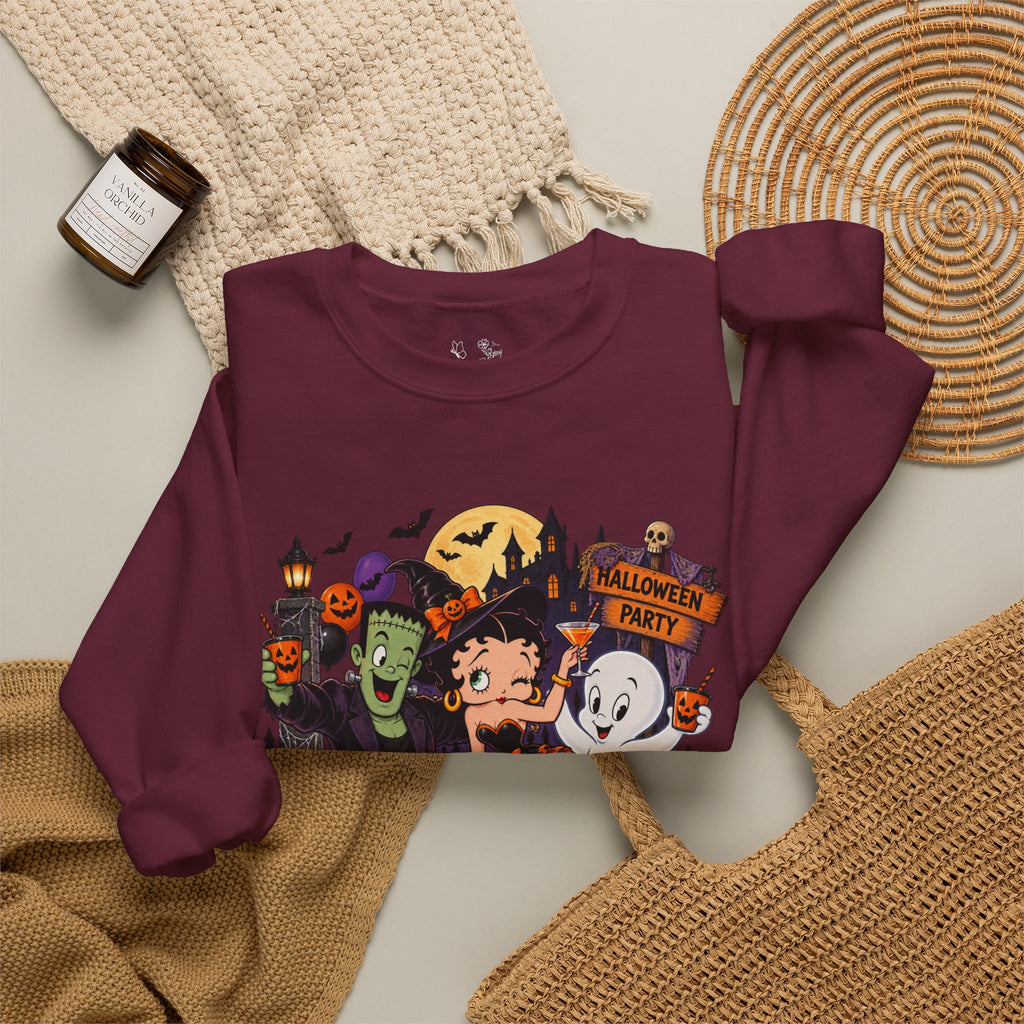 Halloween Betty Boop Crewneck Sweatshirt — Retro Spooky Cartoon Graphic