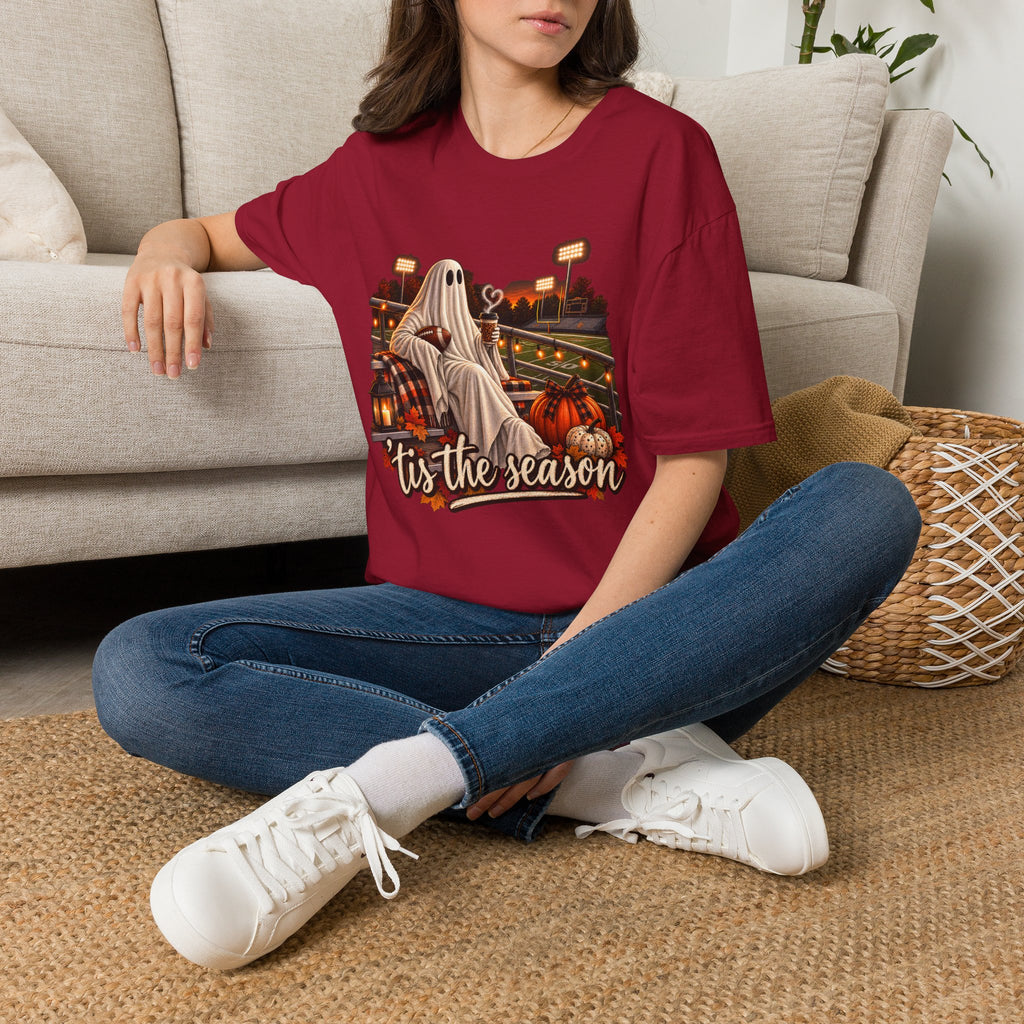 Halloween Ghost Football T‑Shirt – 'Tis the Season' Vintage Stadium Tee