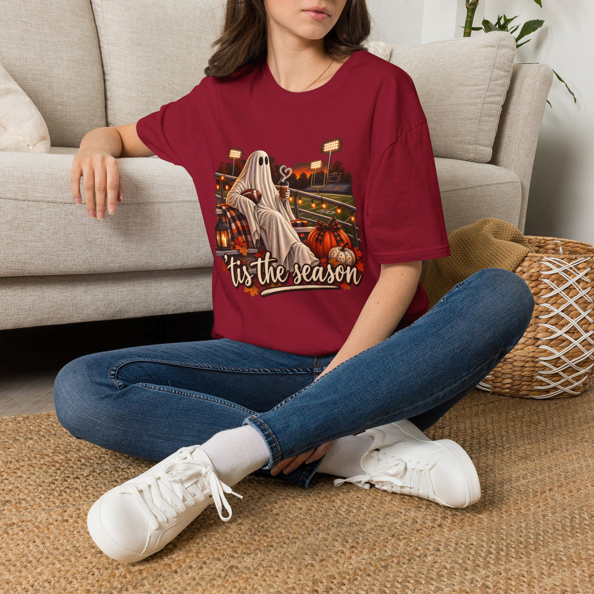 Halloween Ghost Football T‑Shirt – 'Tis the Season' Vintage Stadium Tee