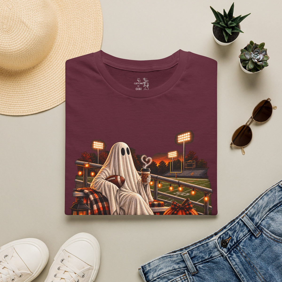 Halloween Ghost Football T‑Shirt – 'Tis the Season' Vintage Stadium Tee
