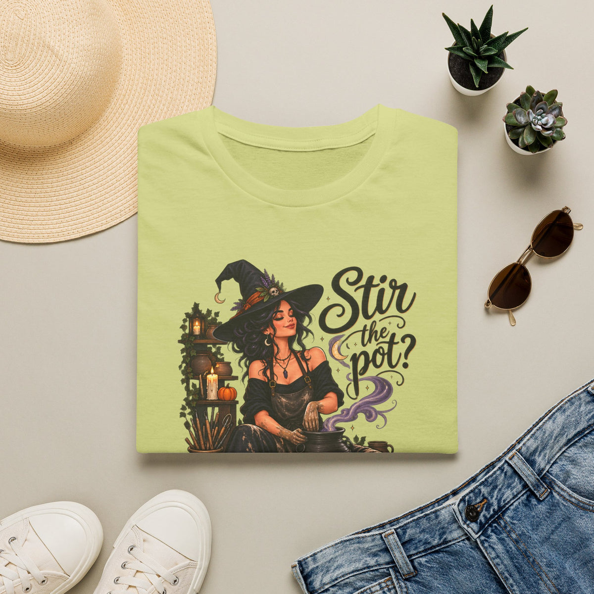 Stir the Pot Witch T-Shirt — Vintage Witch Cauldron Graphic Tee
