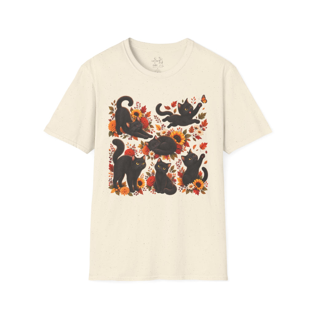 Black Cats & Sunflowers T-Shirt — Autumn Floral Cat Tee