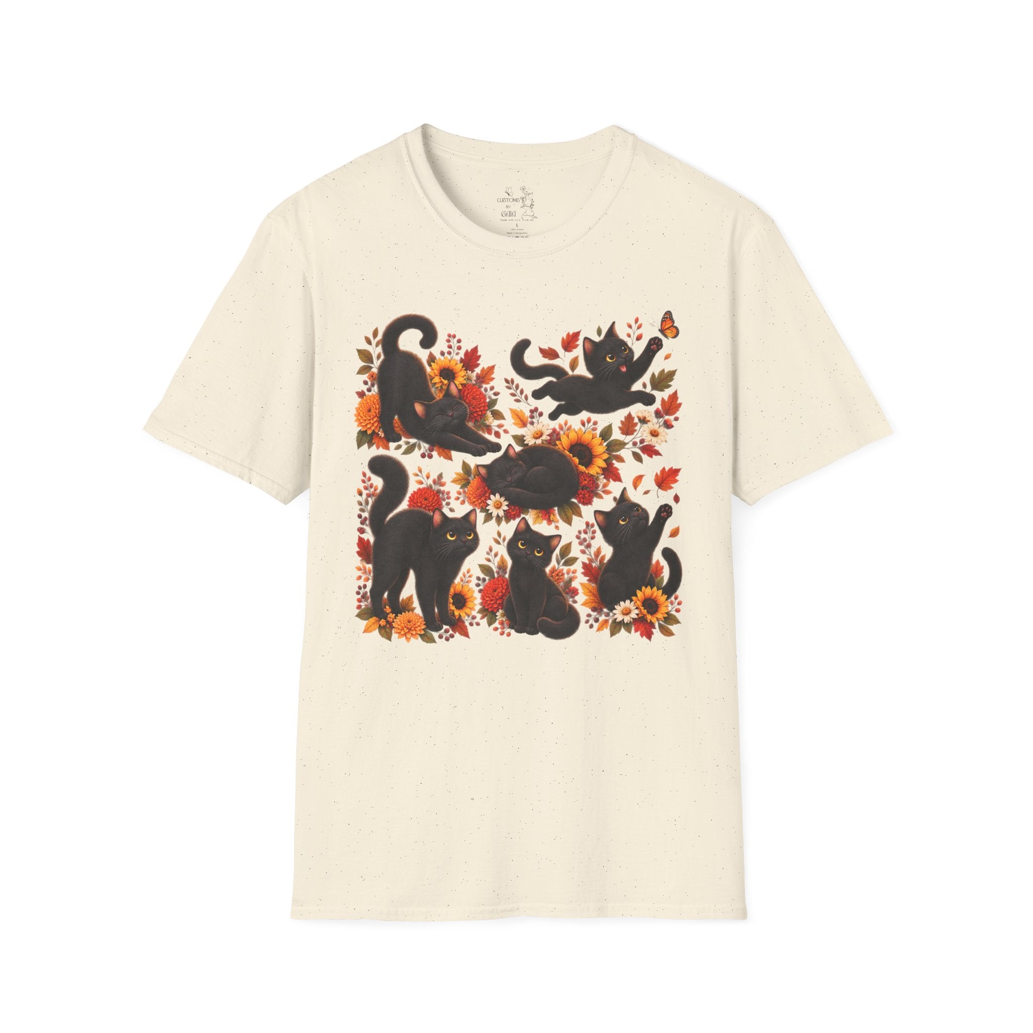 Black Cats & Sunflowers T-Shirt — Autumn Floral Cat Tee