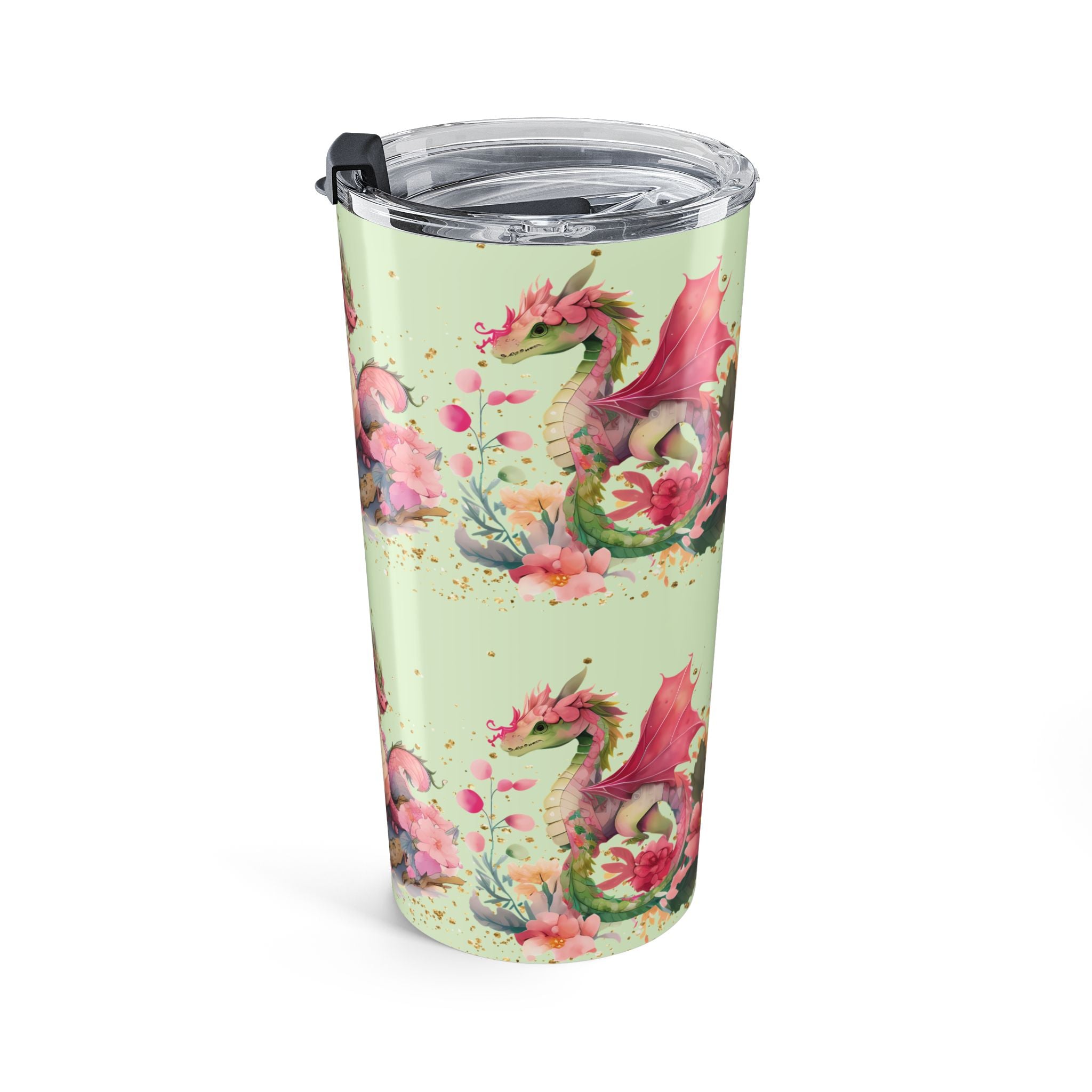20oz Dragon Tumbler — Pink Floral Watercolor Travel Mug