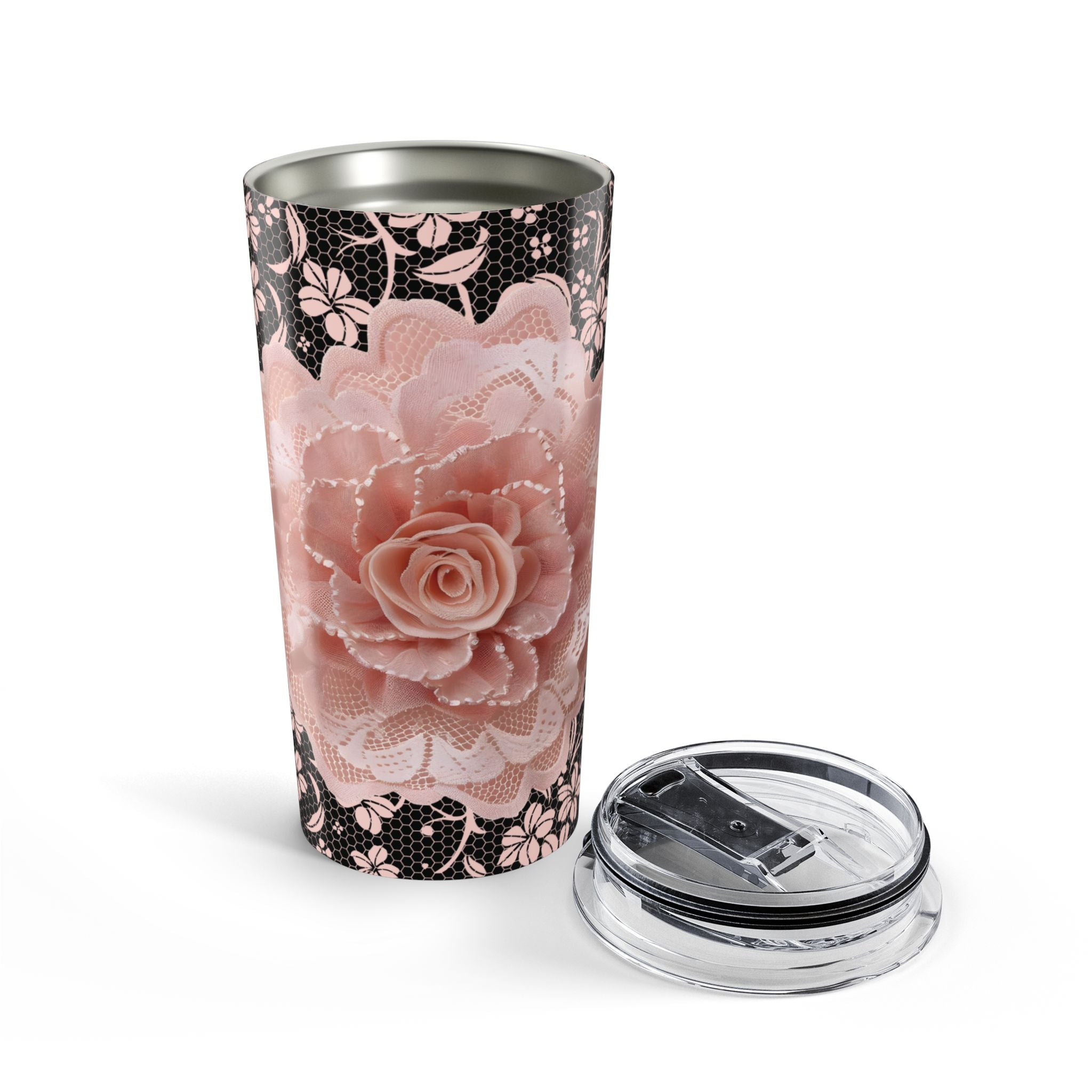 20oz Floral Lace Tumbler - Pink Rose Pattern Travel Cup